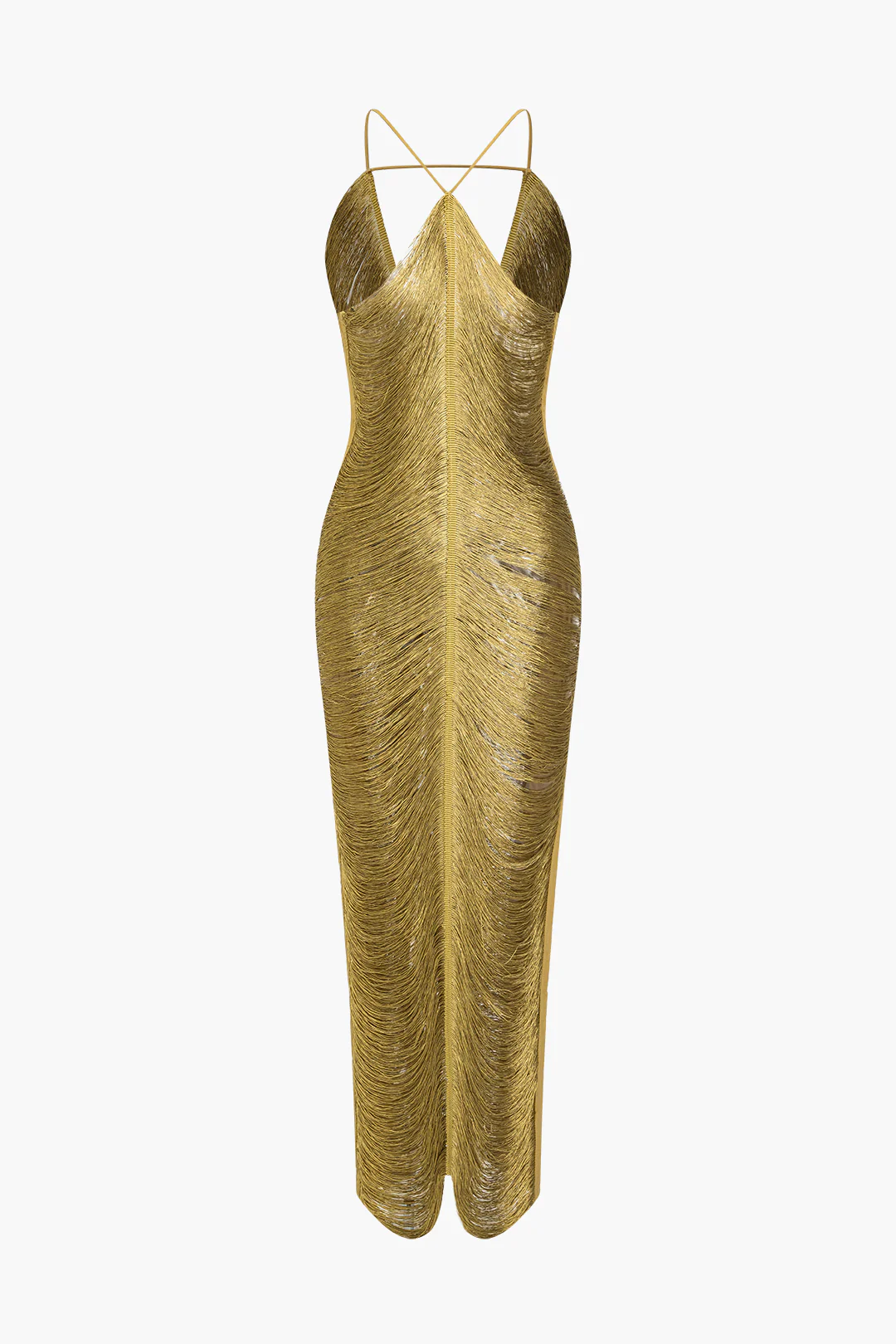Solid Fringe Cut Out Slit Midi Dress - Weenar