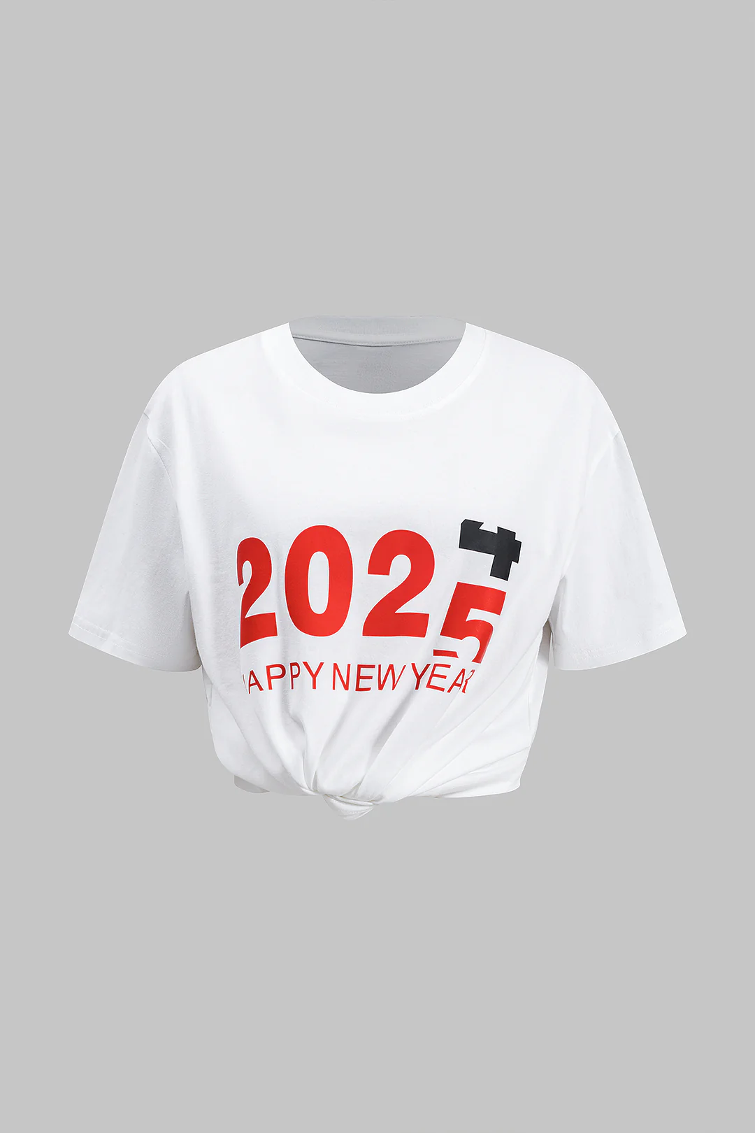 Letter Print Round Neck Short Sleeve T-Shirt - Weenar