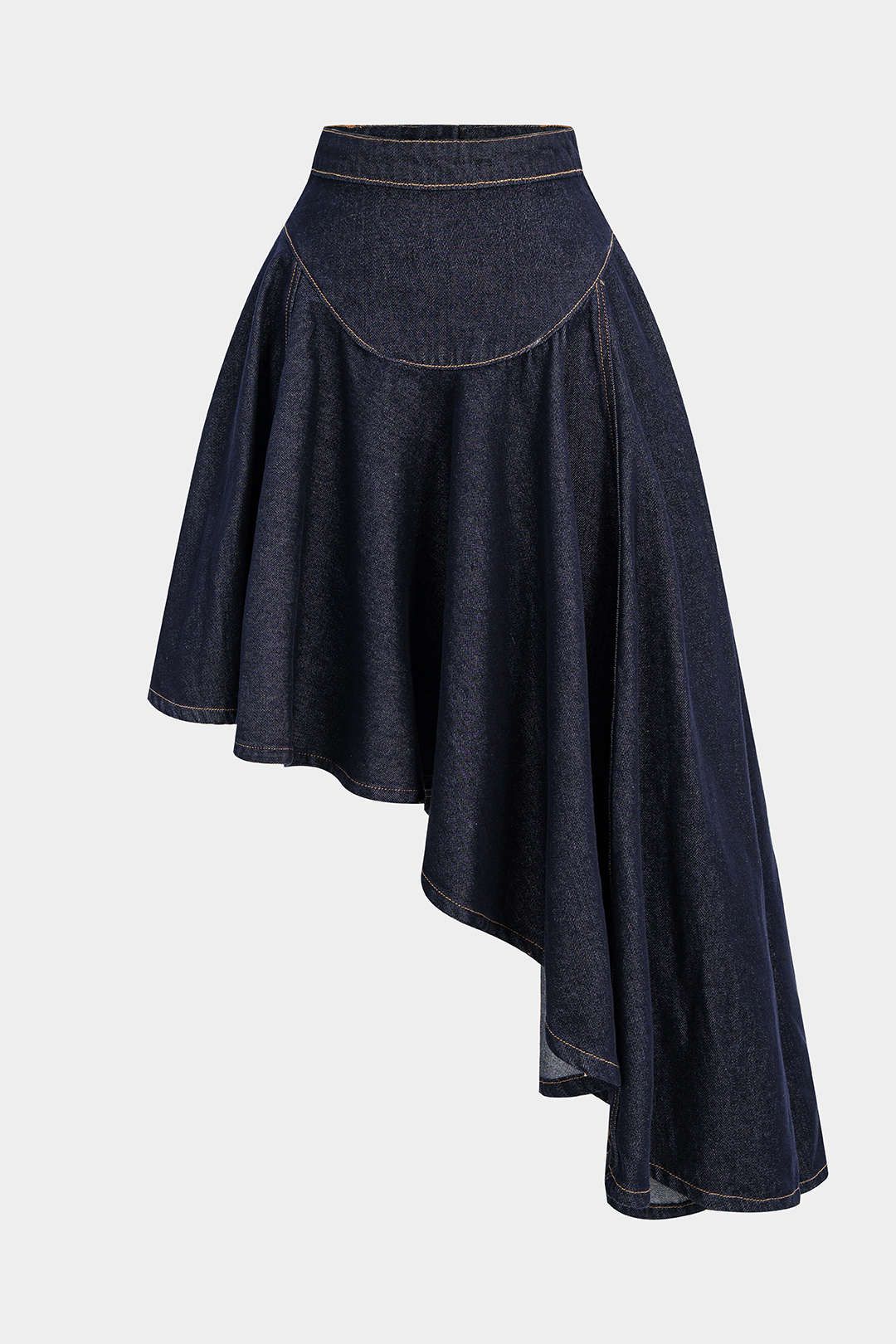 Denim Contrast Binding Ruffle Skirt - Weenar