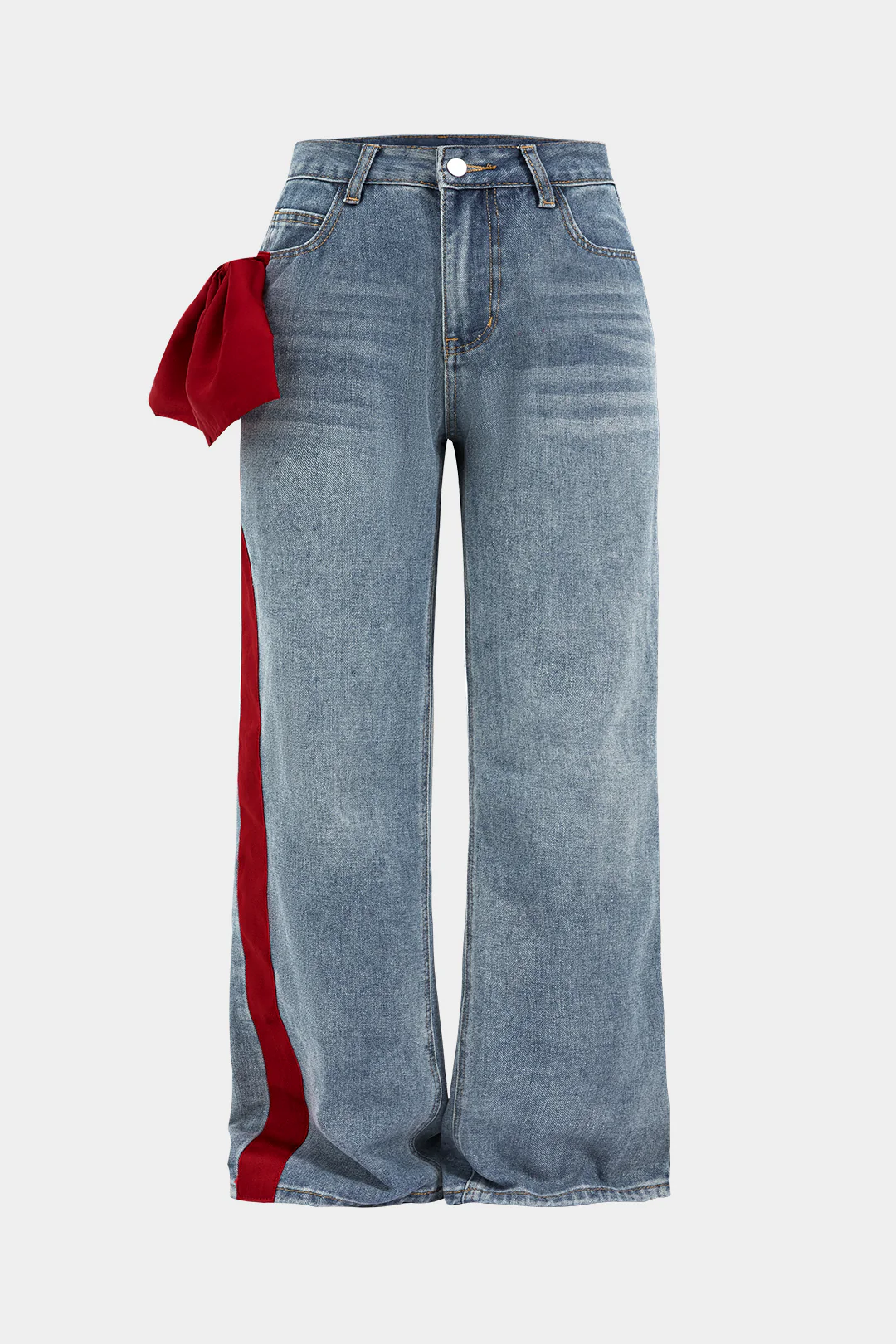 Plus Size Denim Patchwork Zipper Jeans - Weenar