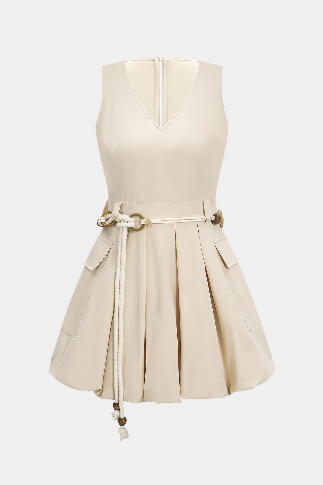 V-Neck Belted Sleeveless Mini Dress - Weenar