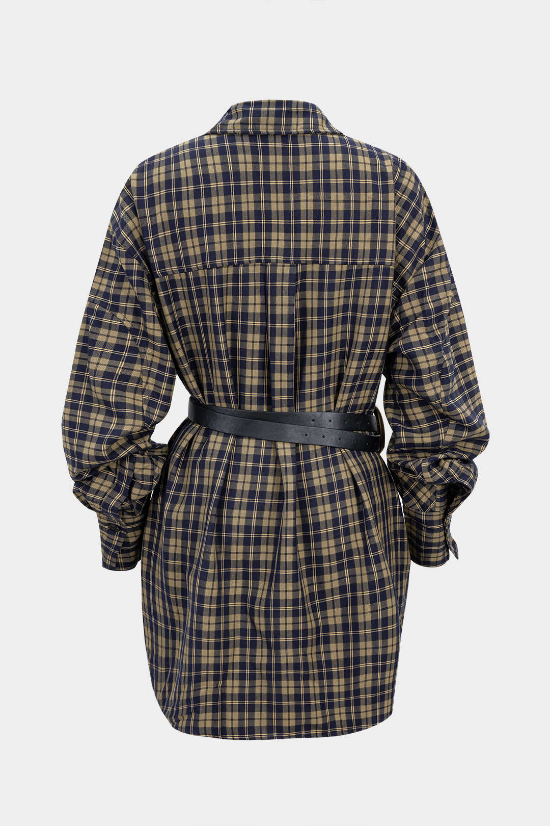 Plaid Print Belted Long-Sleeve Mini Dress - Weenar