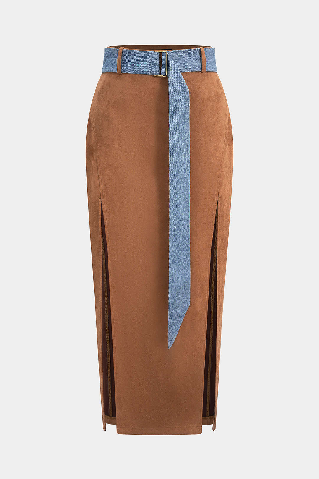Suede Belted High Slit Skirt - Weenar