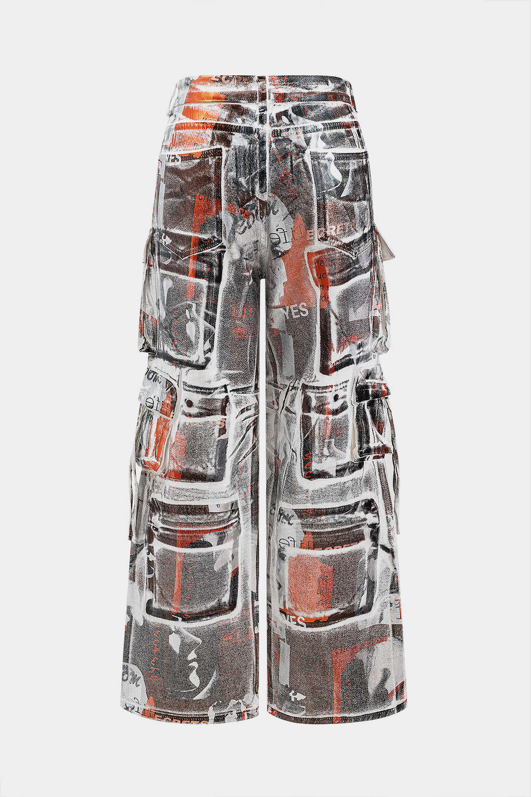 Denim Letter Print Tie Dye Pocket High Jeans - Weenar