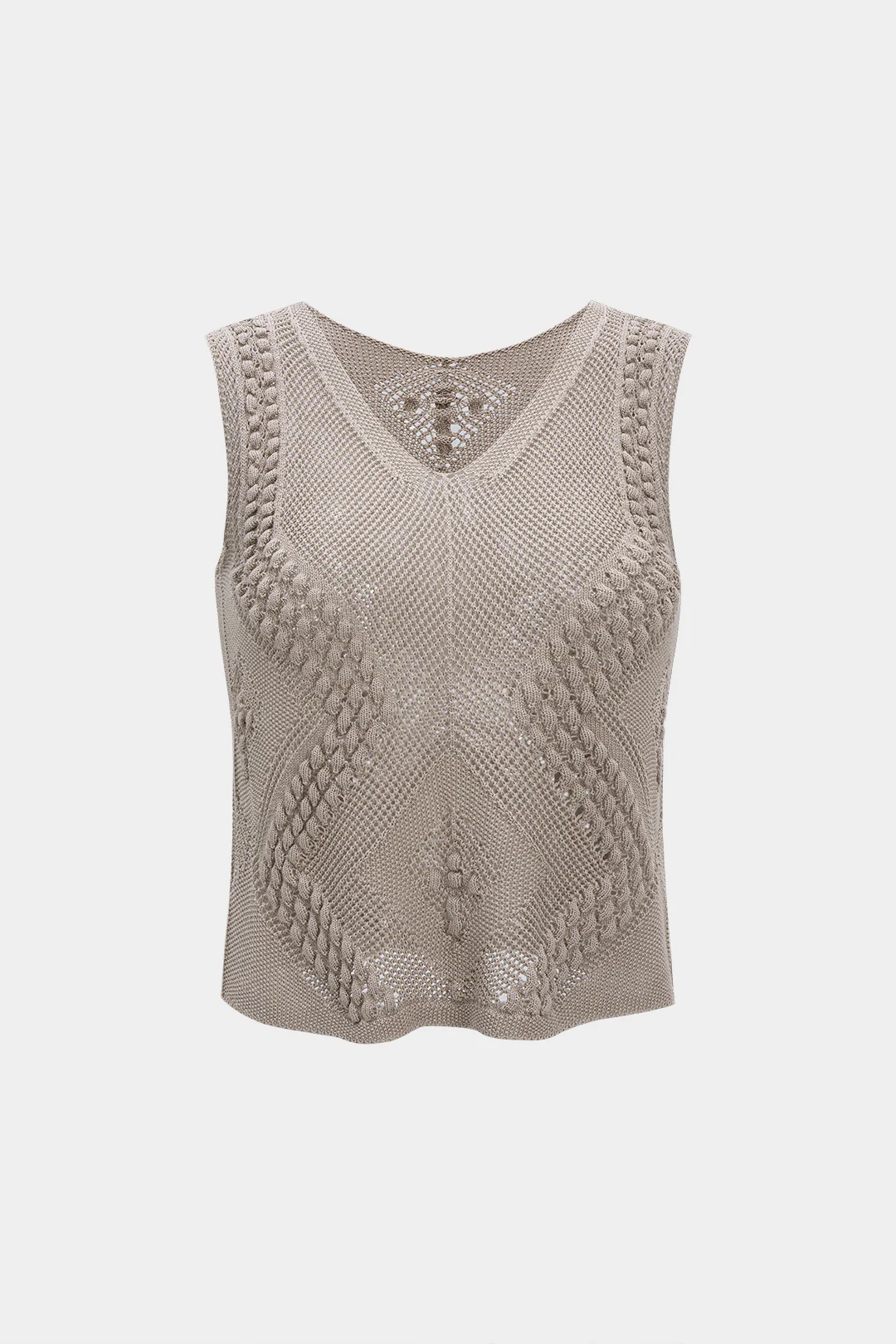 Knit V-Neck Hollow Out Tank Top - Weenar
