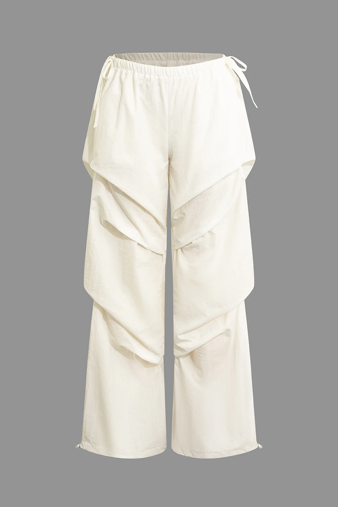 Solid Ruched Tie Up Pocket Wide Leg Cargo Pants - Weenar