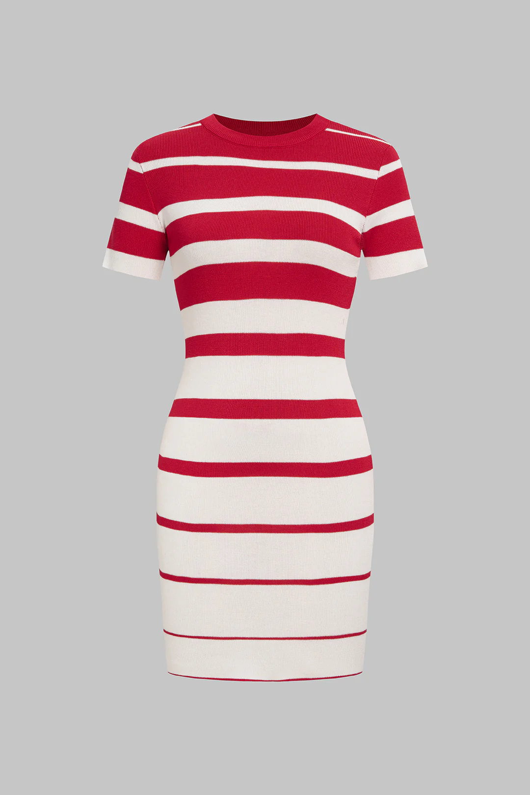 Knit Contrast Striped Round Neck Short Sleeve Dress - Weenar