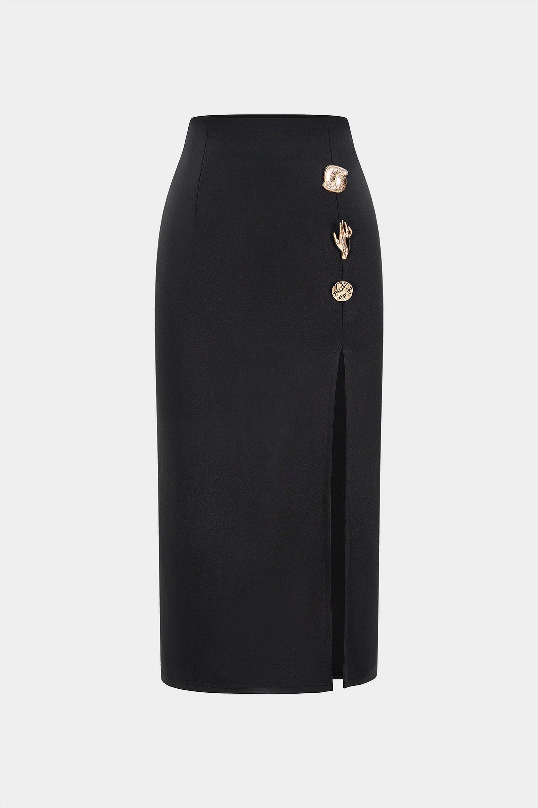 Metallic Decor Button Side Split High Waist Skirt - Weenar