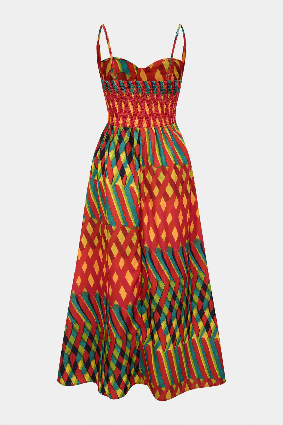 Geometric Print Smocked Slip Sleeveless Maxi Dress - Weenar