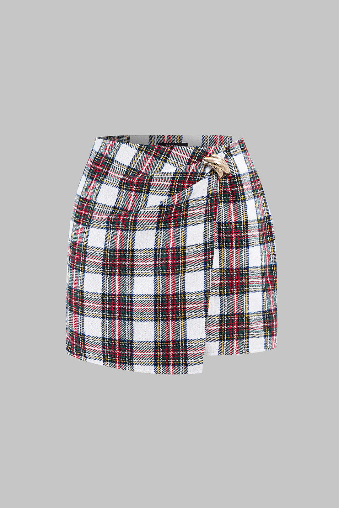 Contrast Plaid Print Asymmetrical High Waist Mini Skirt - Weenar