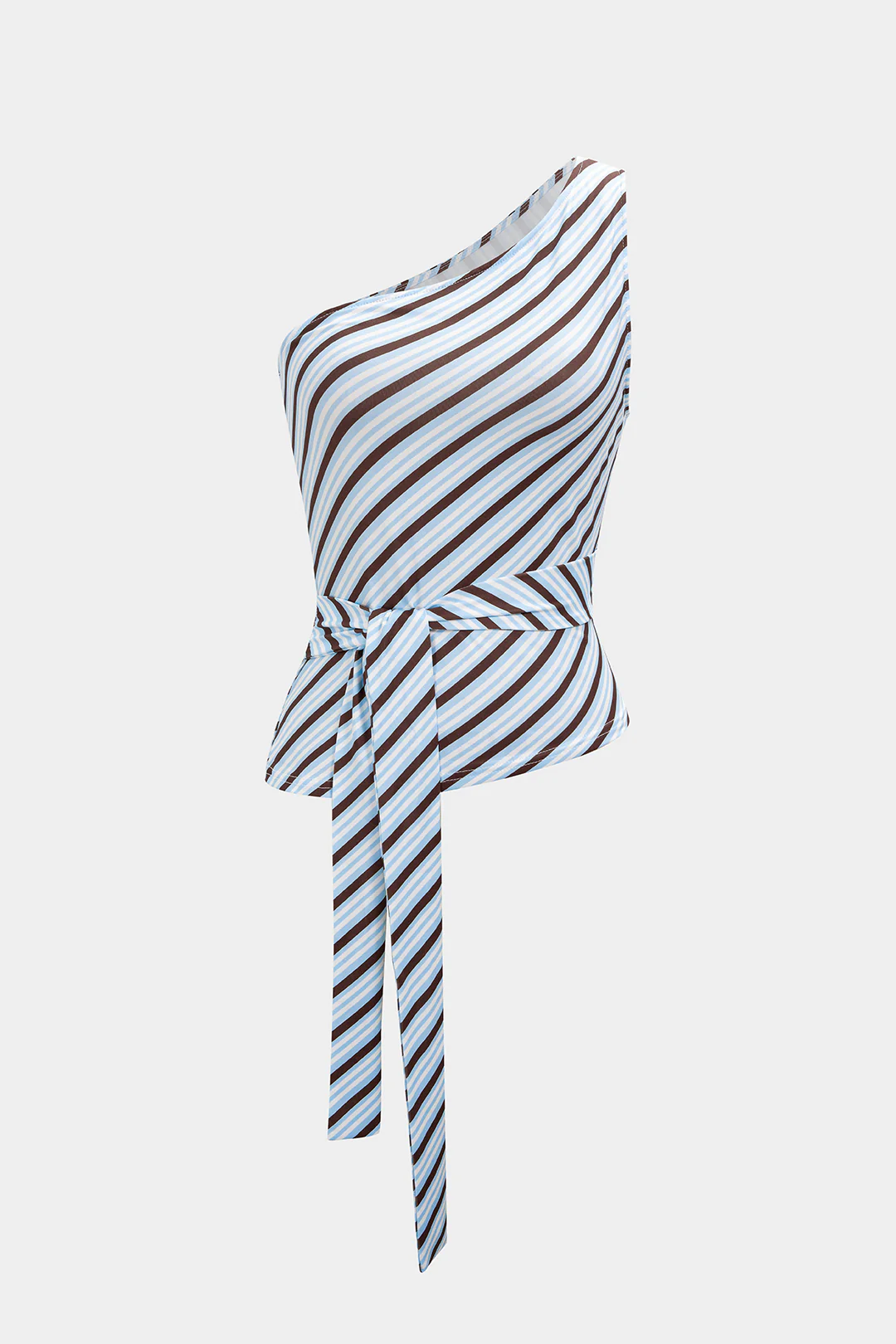 Stripes Print One Shoulder Tie-Up Tank Top - Weenar