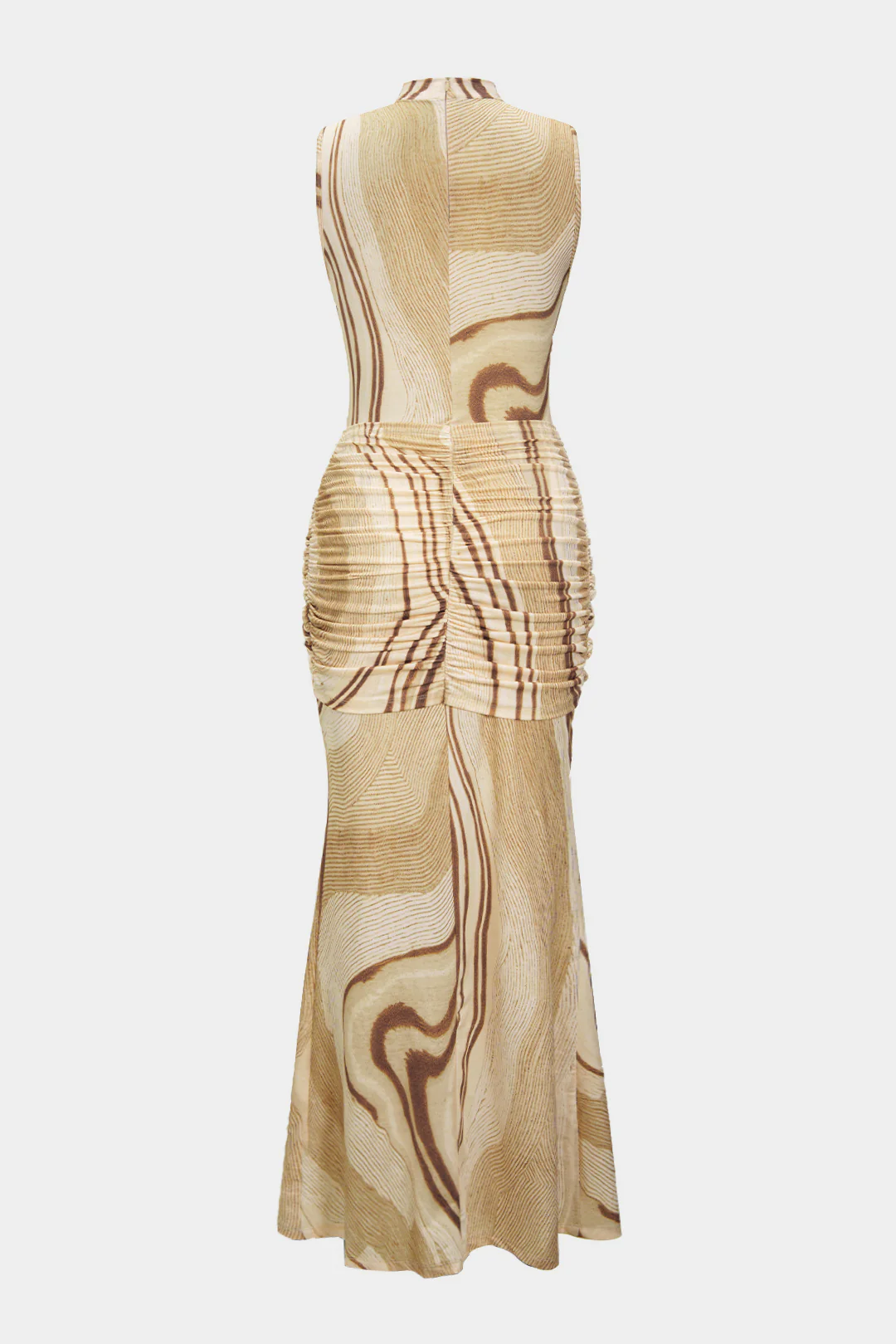 Abstract Print Tie Knot Ruched Tank Sleeveless Maxi Dress - Weenar