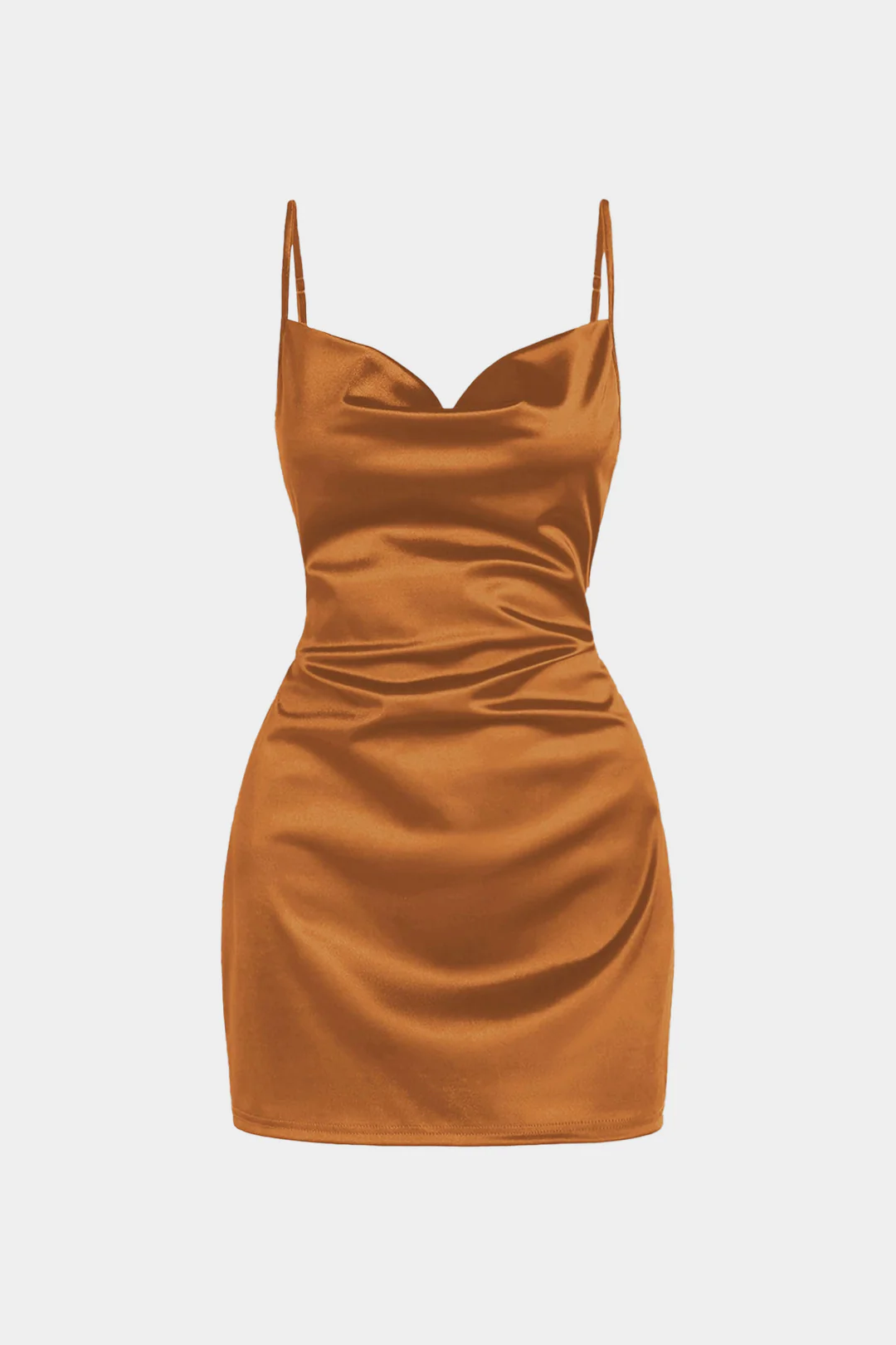 Plus Size Satin Draped Cowl Neck Ruched Sleeveless Slip Mini Dress - Weenar