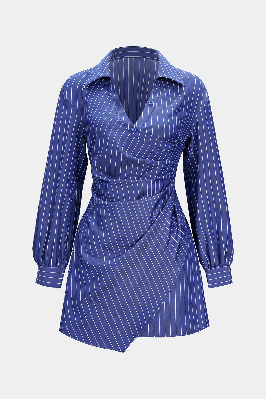 Stripes Print Button Ruched Smocked Long Sleeve Mini Dress - Weenar