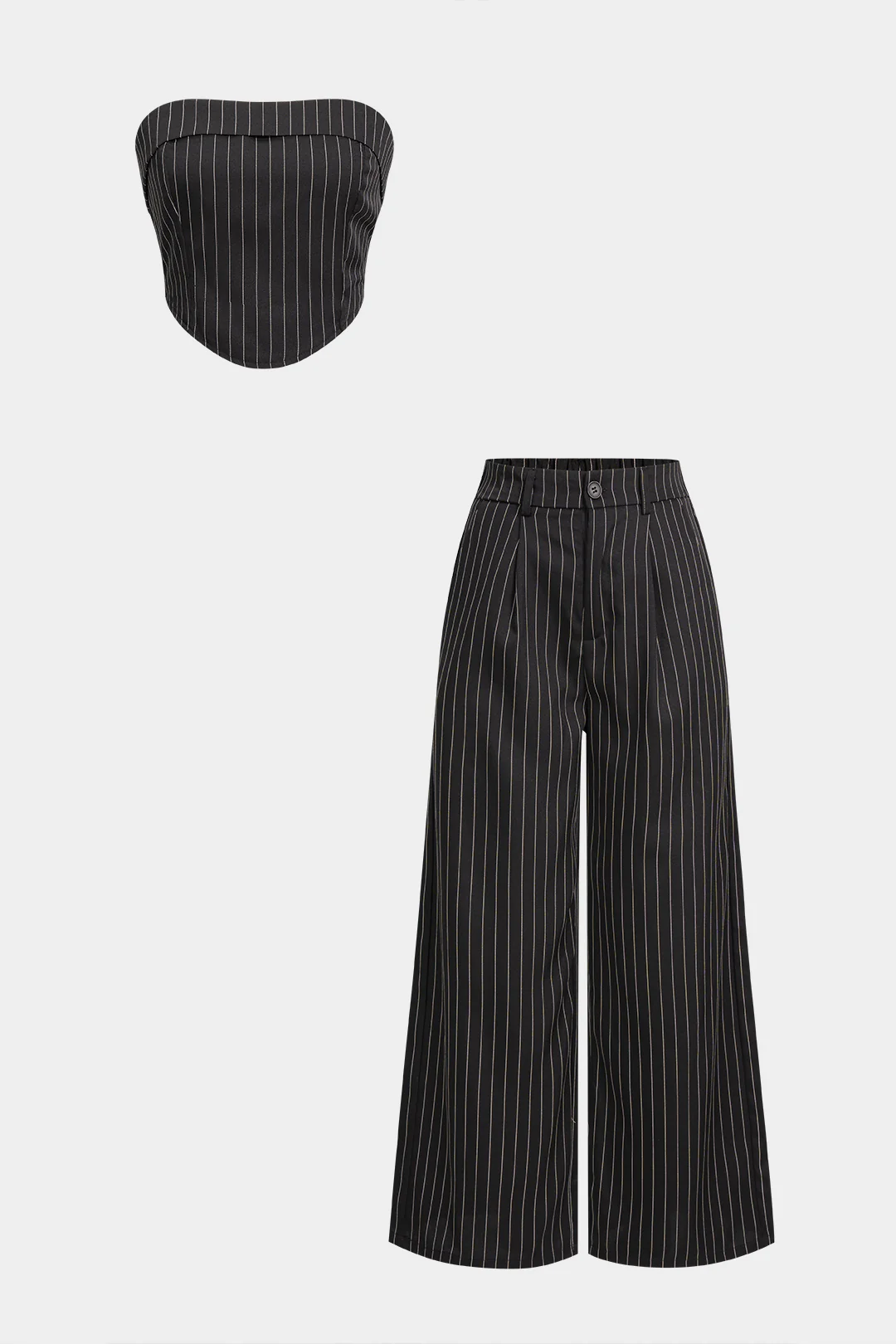Striped Tube Top And Wide Leg Pants Set - Weenar