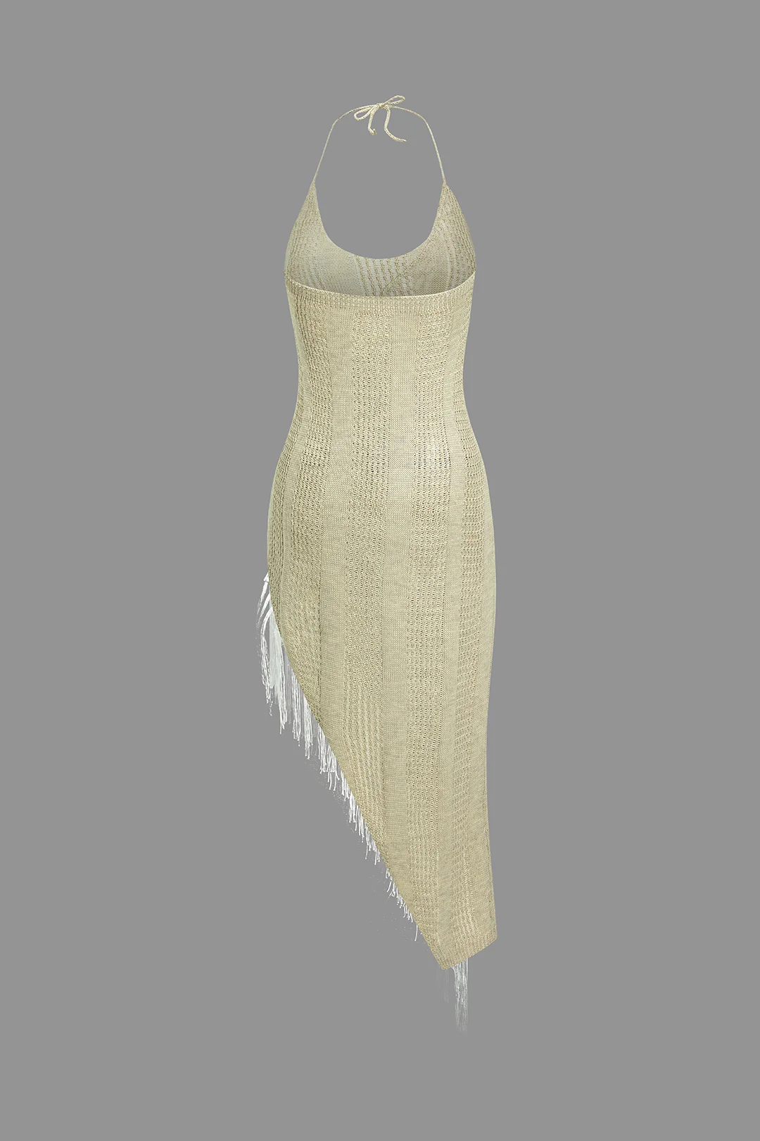 Halter Neck Fringe Backless Asymmetrical Sleeveless Maxi Dress - Weenar