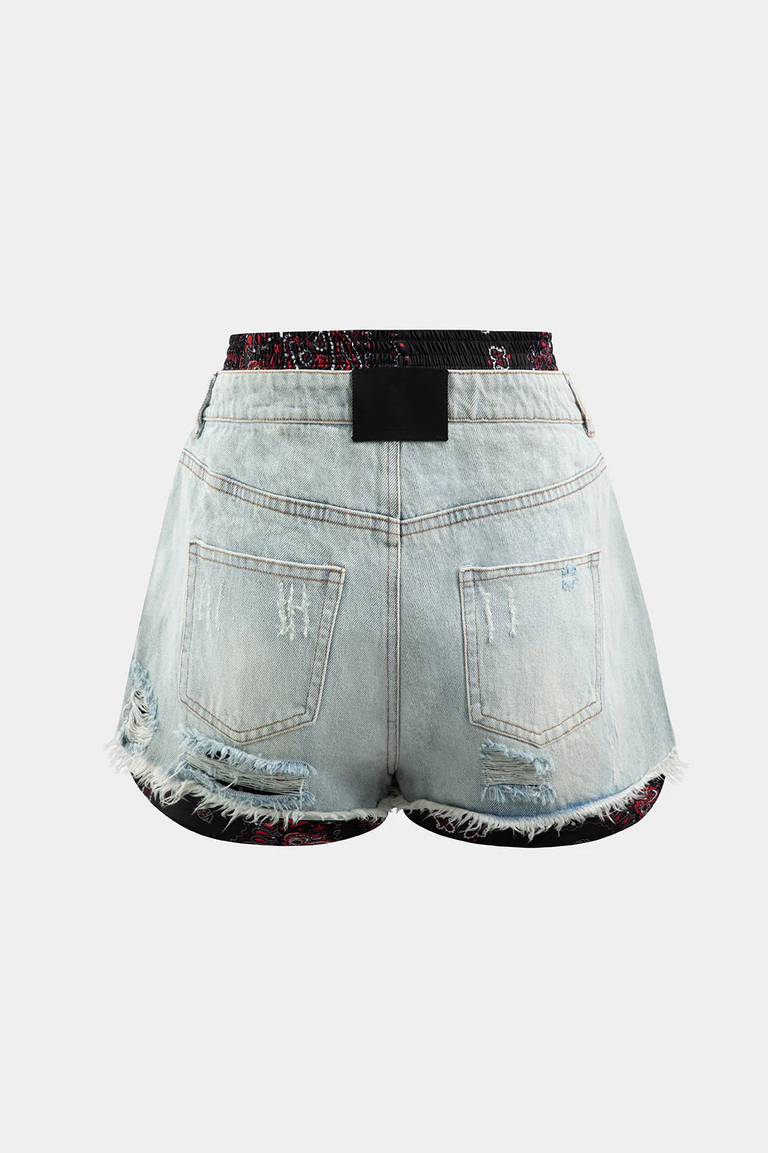 Denim Ripped Double Waistband Patchwork Shorts - Weenar