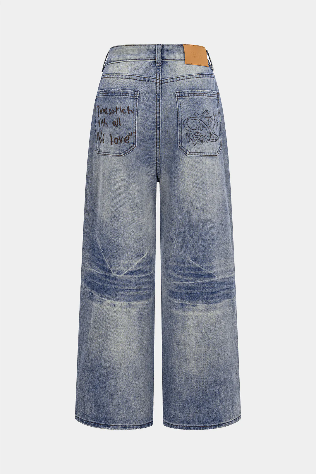 Denim Ripped Letter Seamdetail Straight Leg Jeans - Weenar