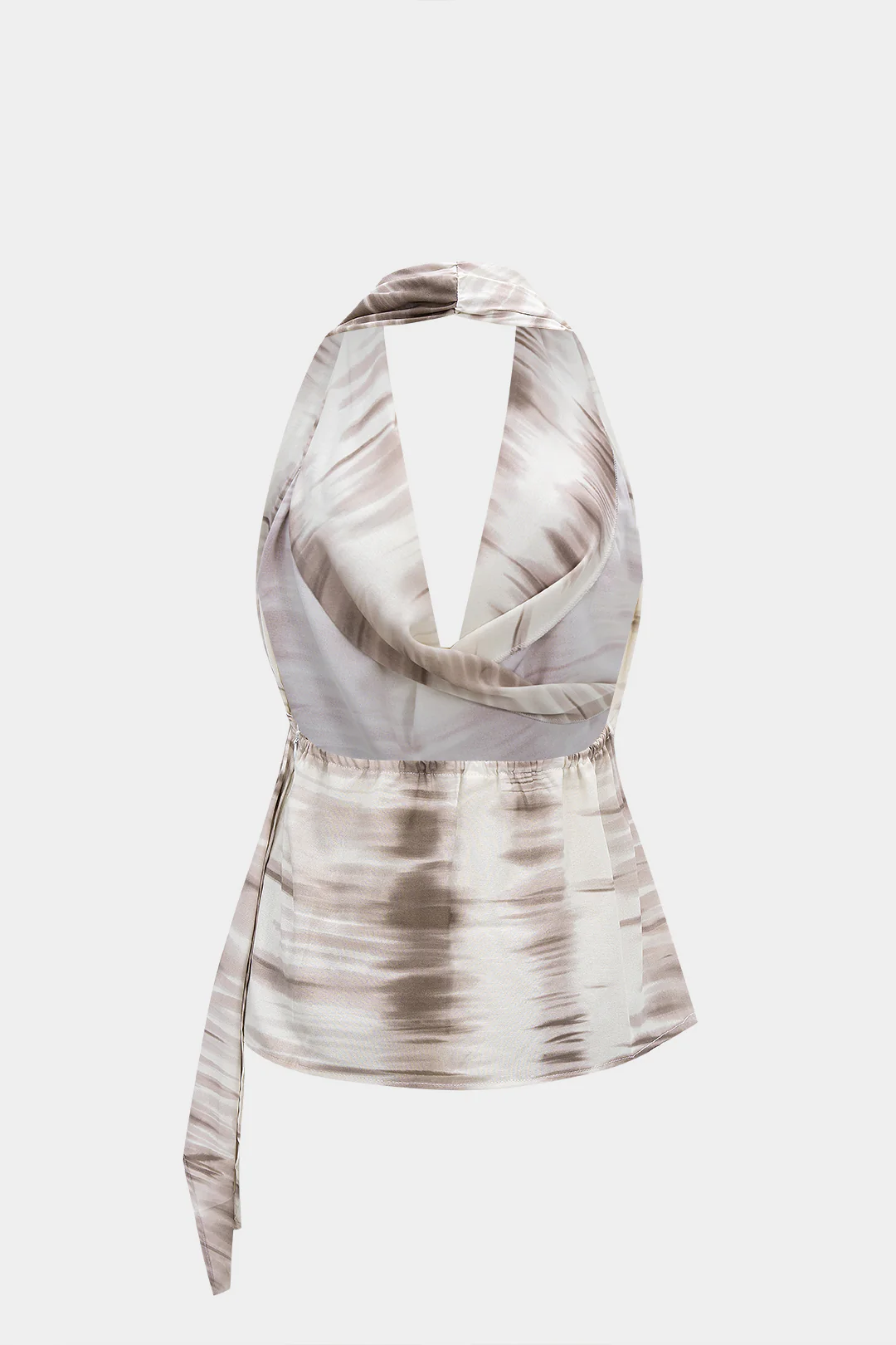 Tie Dye Print Halter Draped Cowl Neck Asymmetrical Top - Weenar