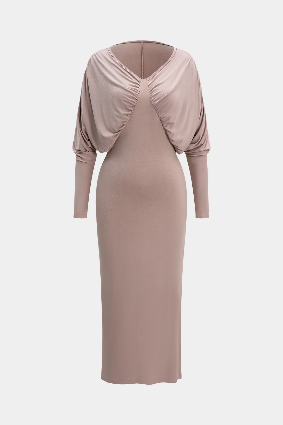 V-Neck Batwing Sleeve Ruched Maxi Dress - Weenar