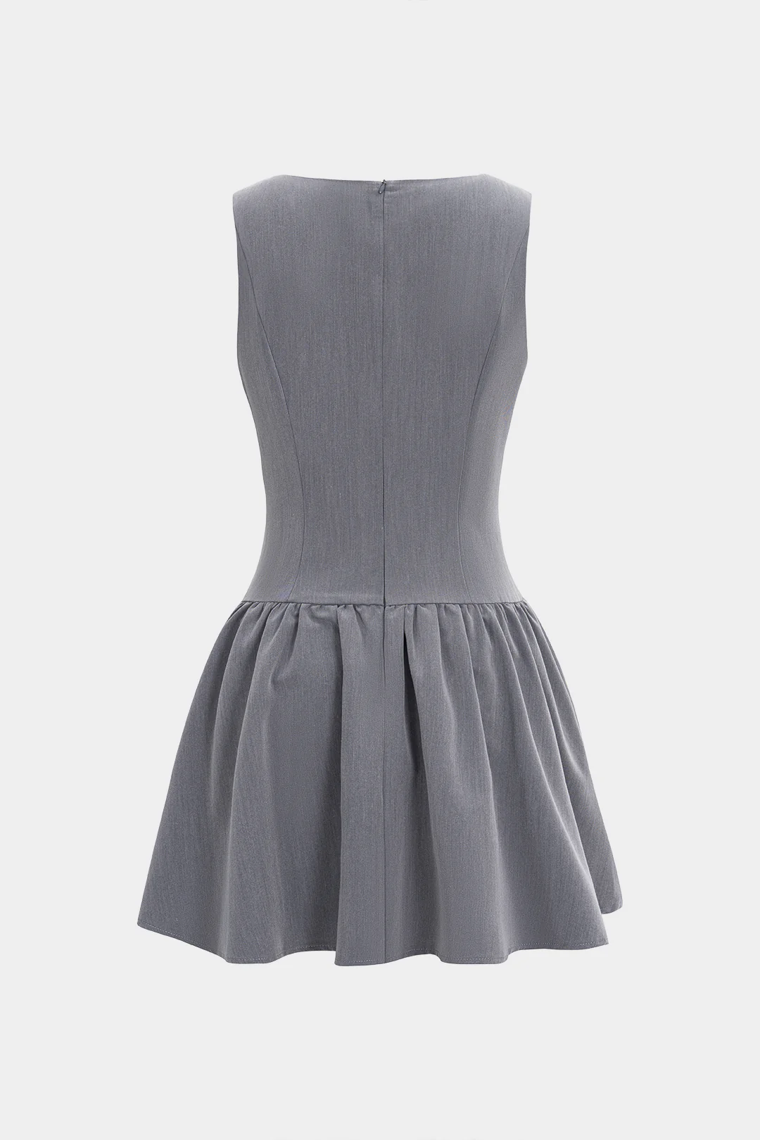 Button Ruched Zipper Detail Sleeveless Mini Dress - Weenar