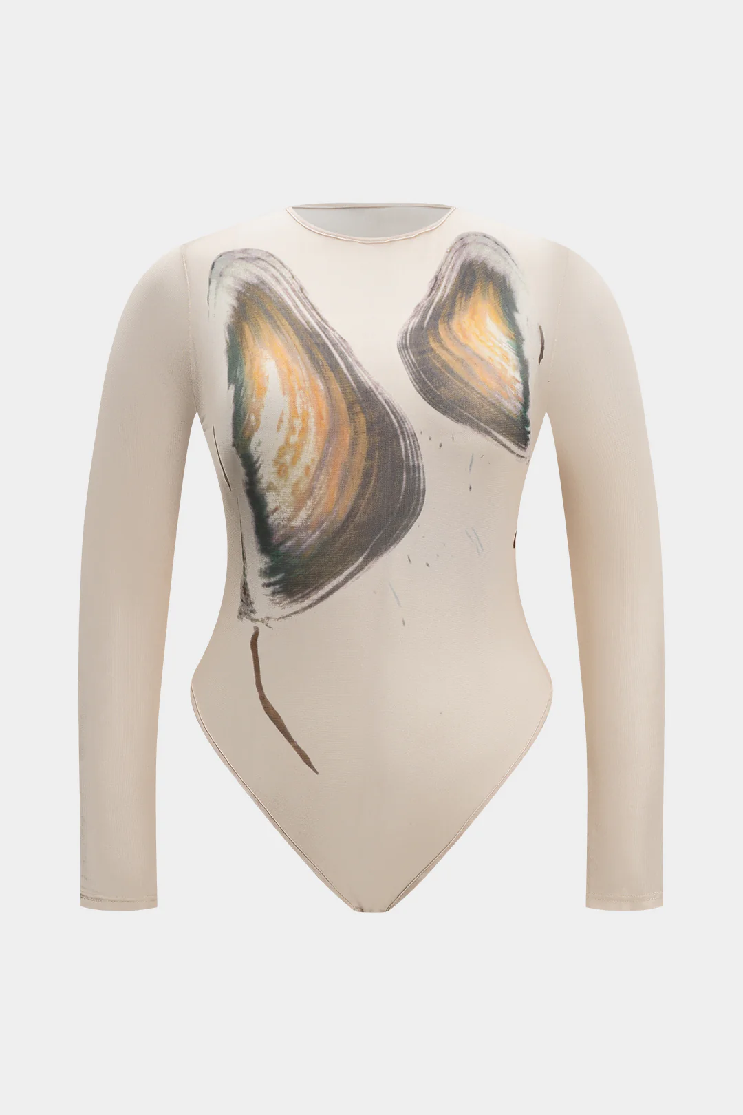 Plus Size Abstract Print Mesh Long Sleeve Bodysuit - Weenar