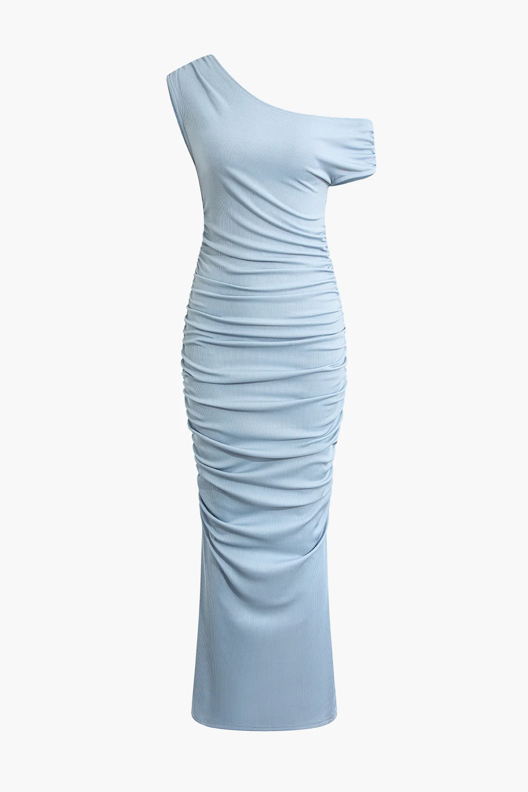 Single Shoulder Ruched Ribbed Sleeveless Maxi Dress - Weenar