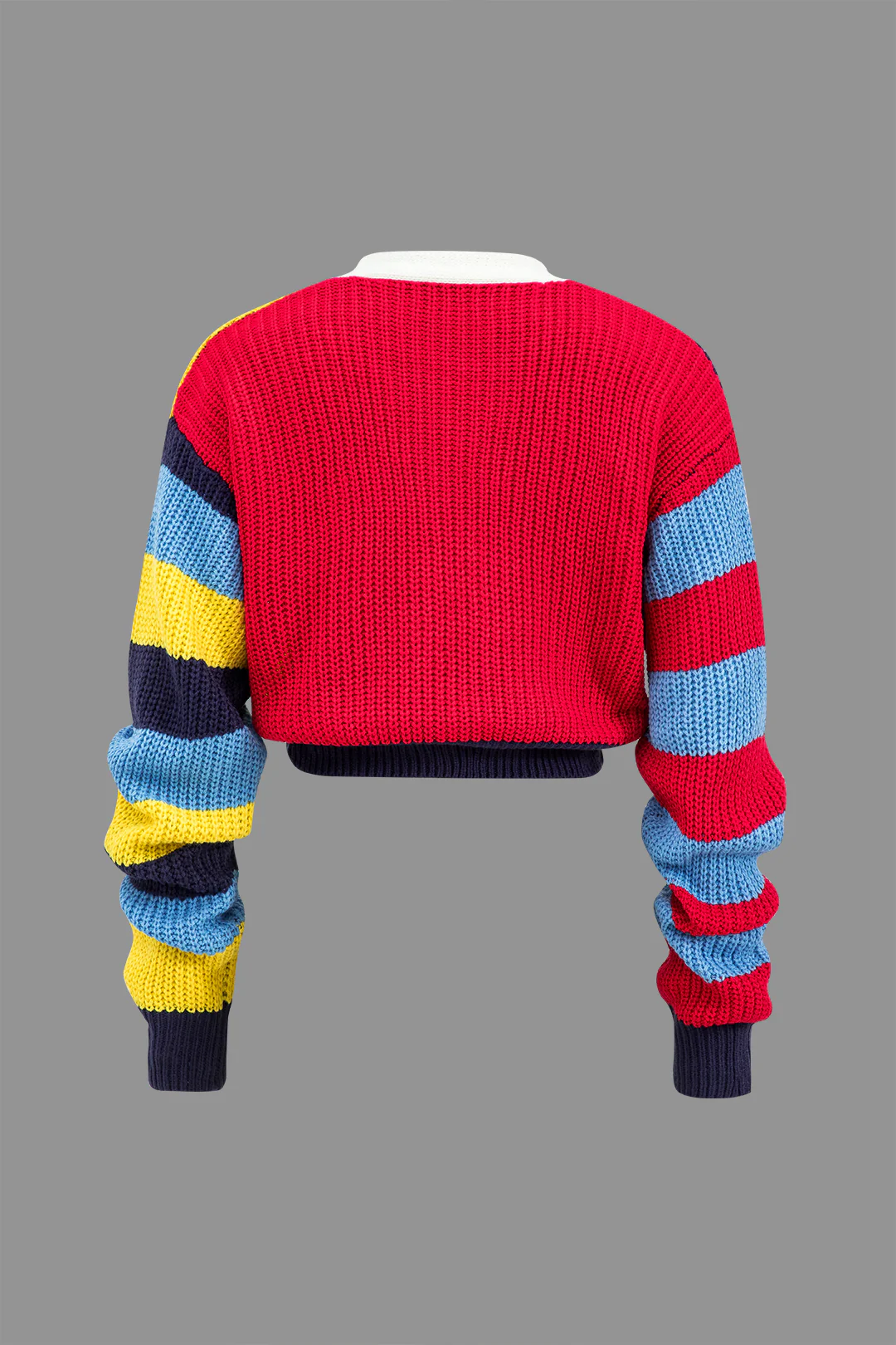 Contrast Knit Button Long-Sleeve Top - Weenar