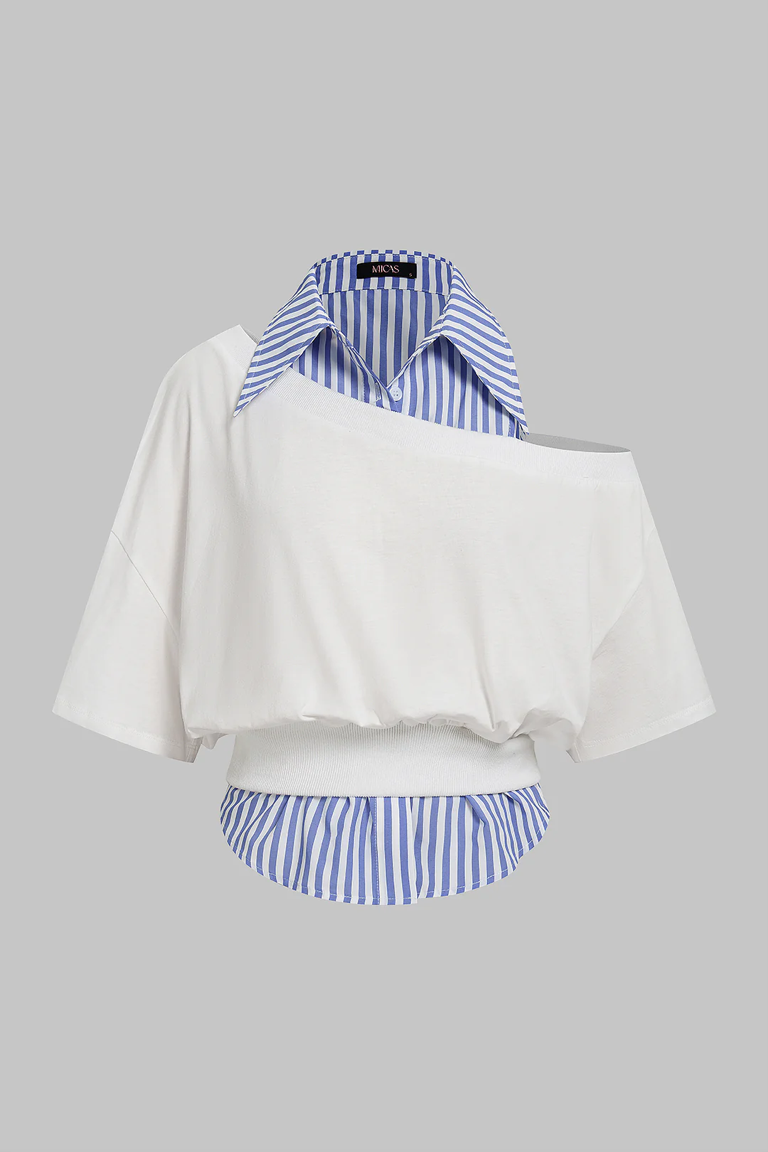 Patchwork Asymmetrical Short Sleeve T-Shirt - Weenar
