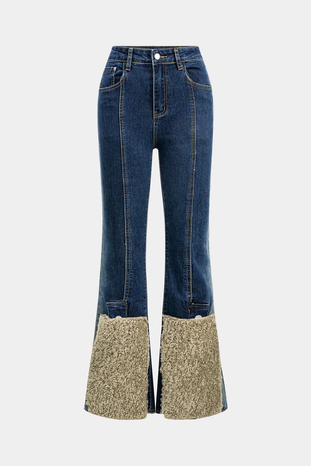 Denim Flared High Waist Patchwork Jeans - Weenar