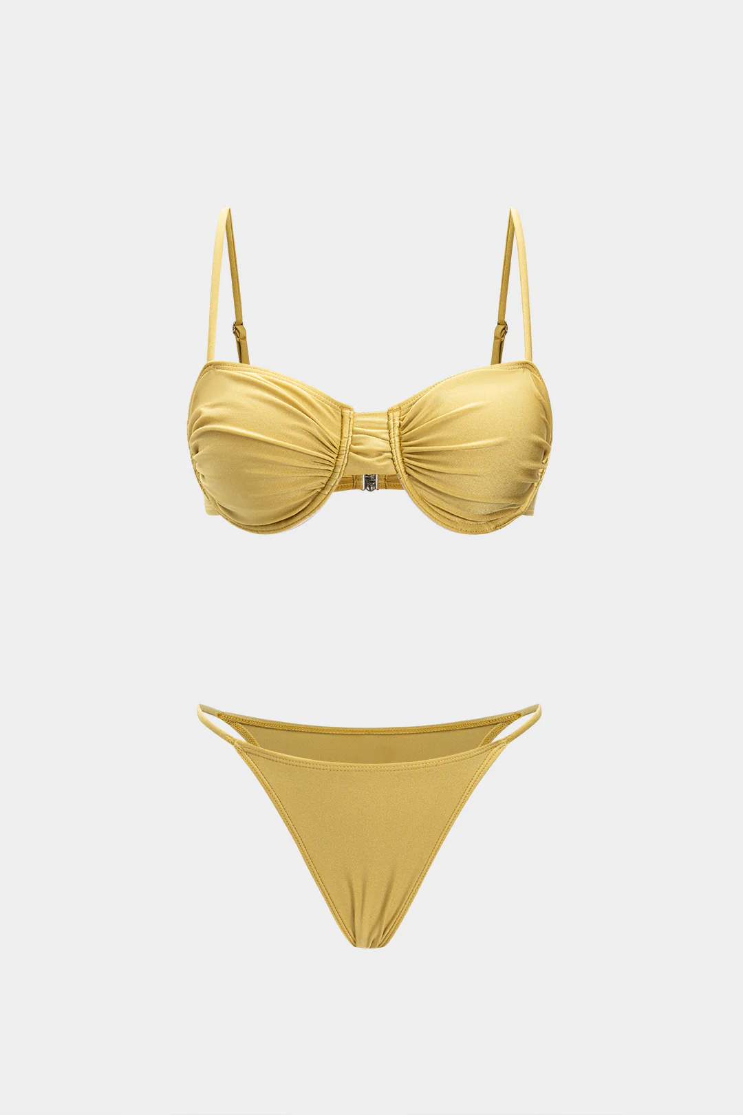 Solid Ruched Bikini Set - Weenar
