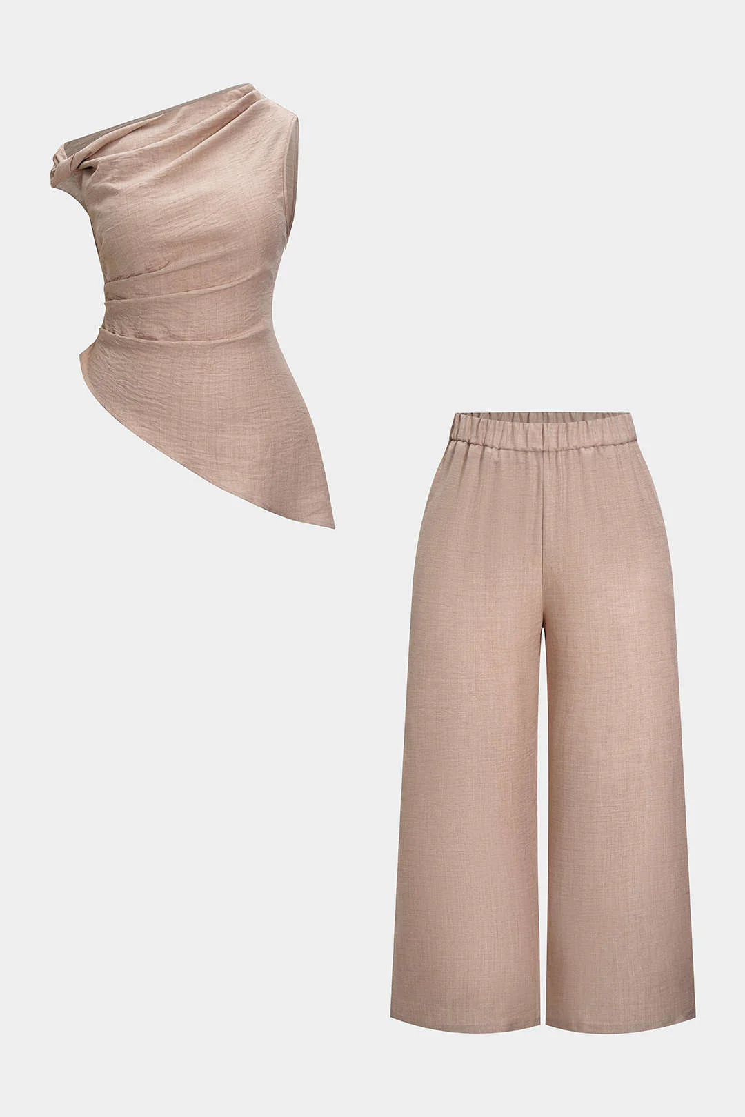 Plus Size Asymmetrical Ruched Trousers Set - Weenar