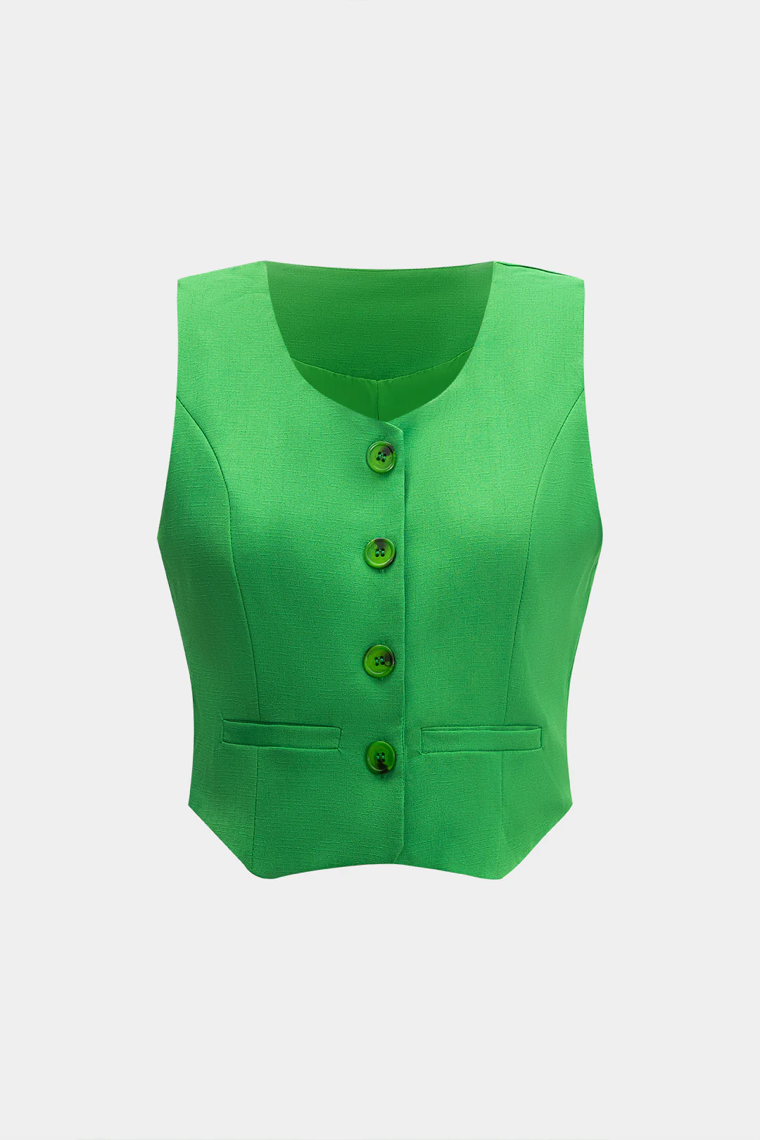 Solid Button Tank Top And Pleated Long Trousers Set - Weenar