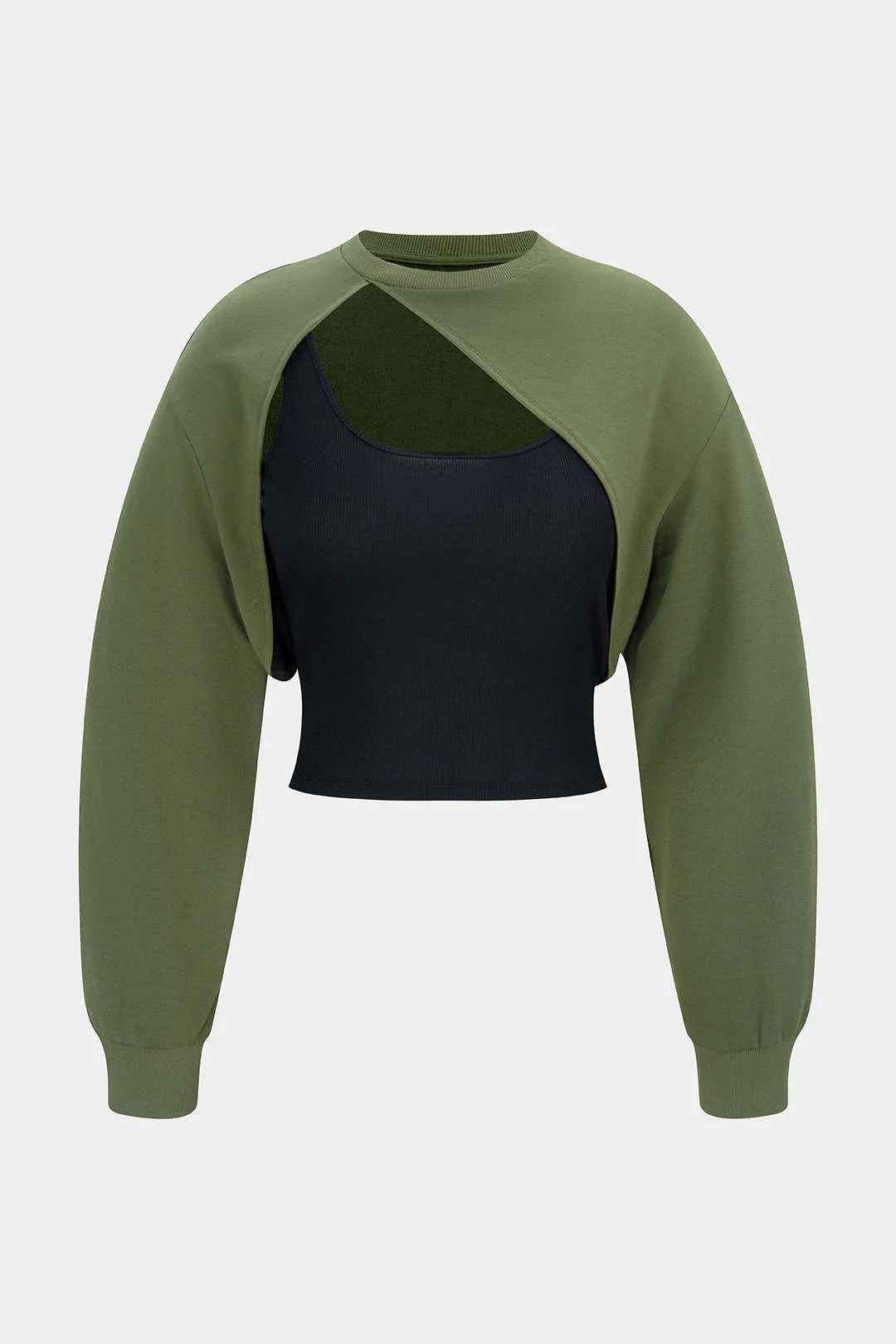 Contrast Cut Out Asymmetrical Long Sleeve Sweatshirt - Weenar