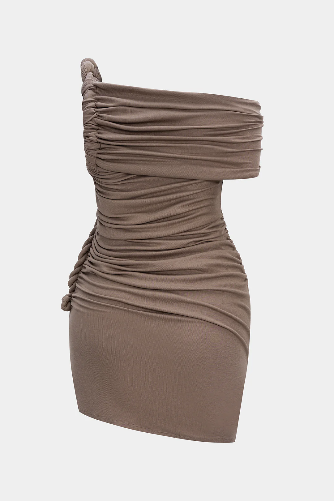 Plus Size Ruched Twist Knot One Shoulder Short Sleeve Midi Dress - Weenar