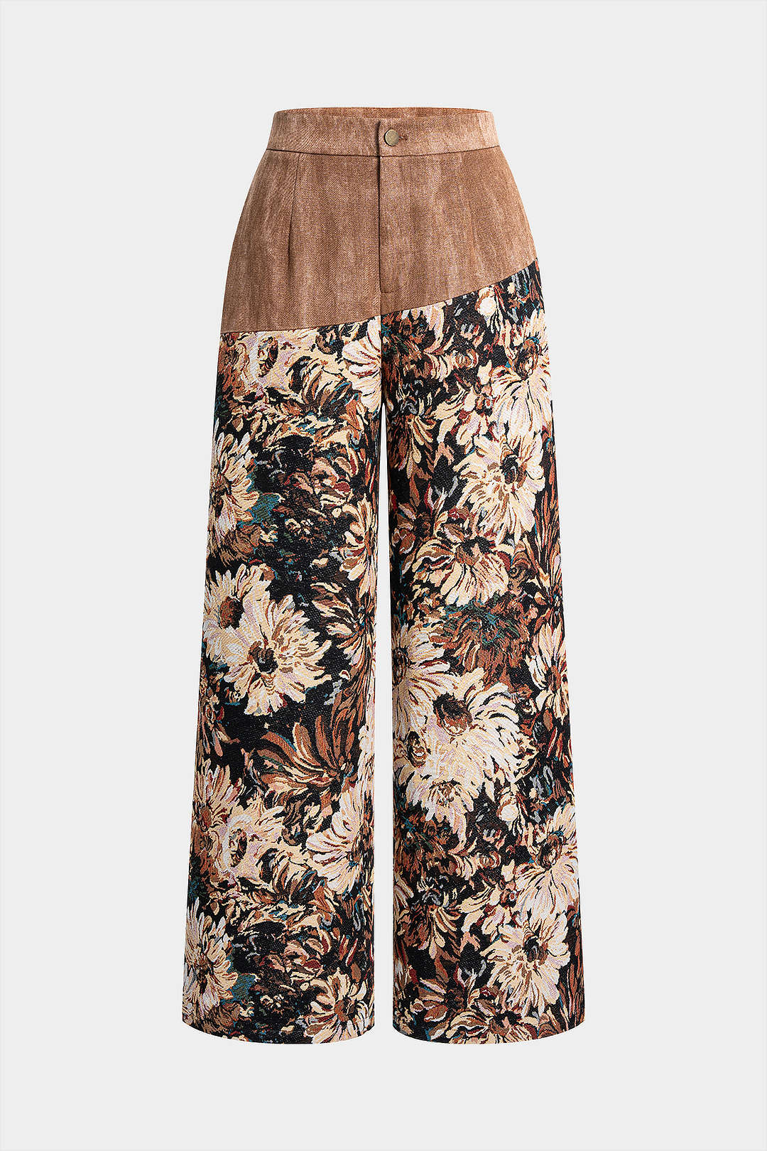 Jacquard Patchwork High Waist Wide Leg Trousers - Weenar