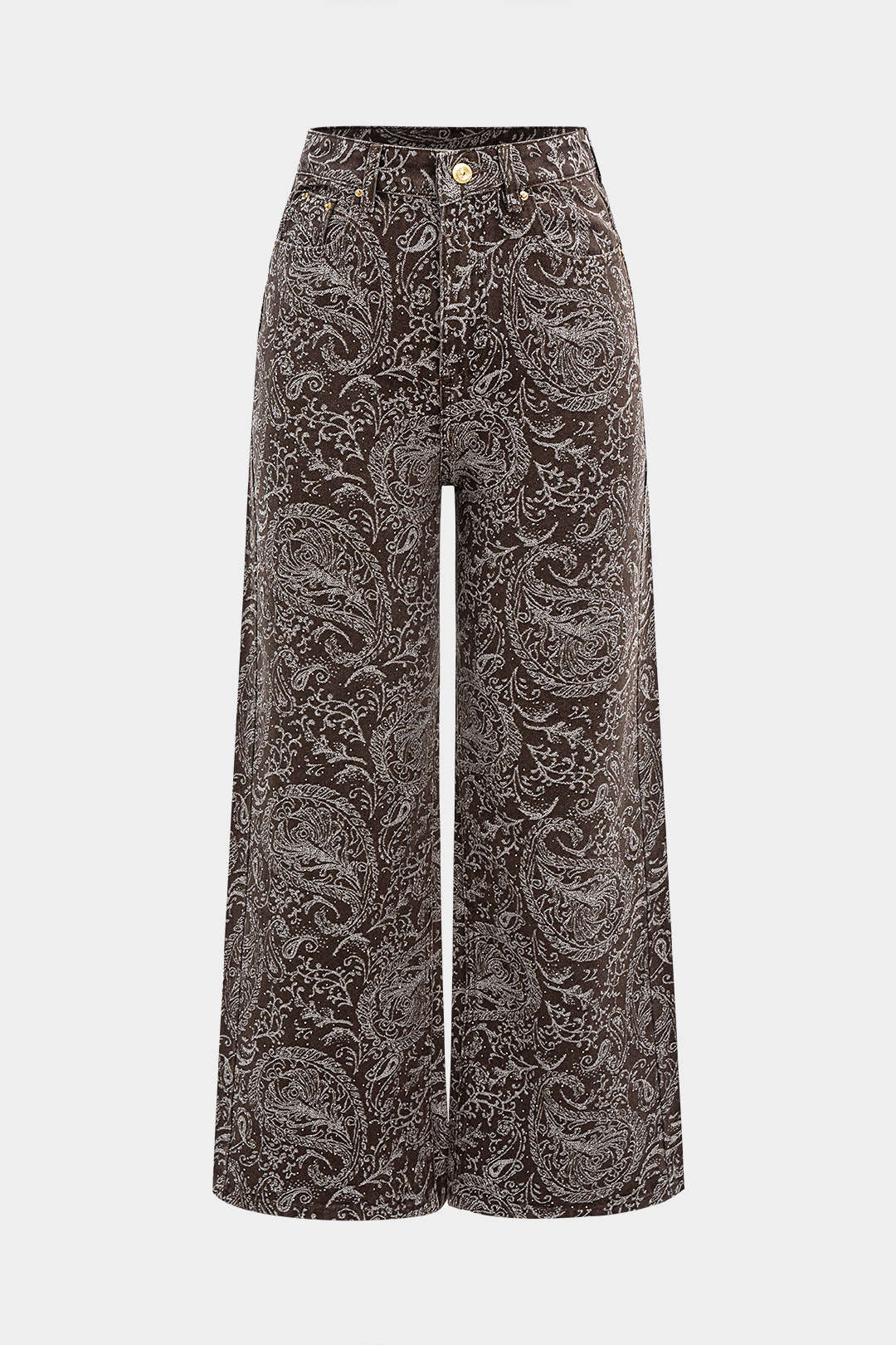 Retro Paisley Print Denim Straight Leg Jeans - Weenar