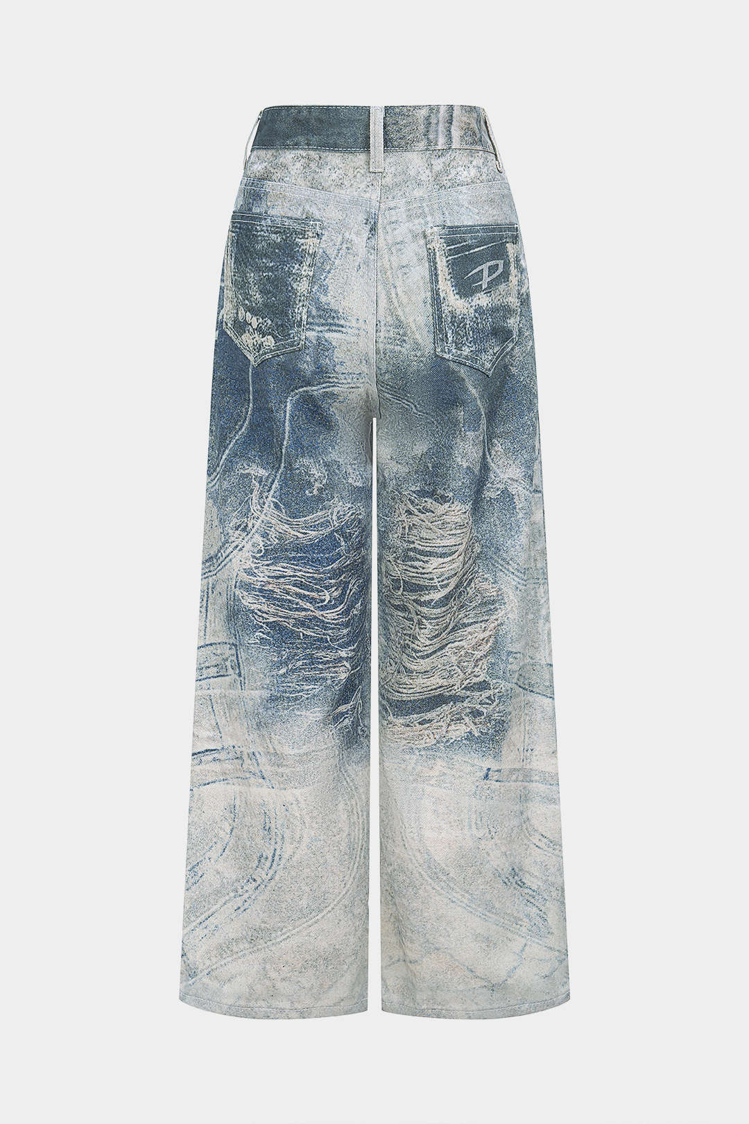 Denim Retro Print Wide Leg Jeans - Weenar
