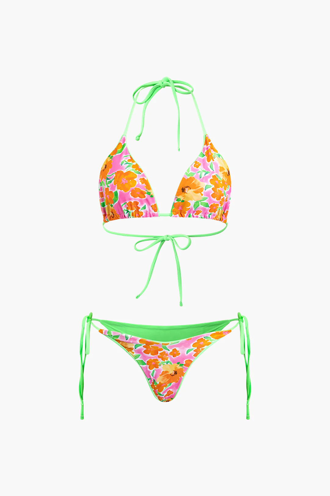 Floral Print Halter Neck Tie Up Bikini Set - Weenar