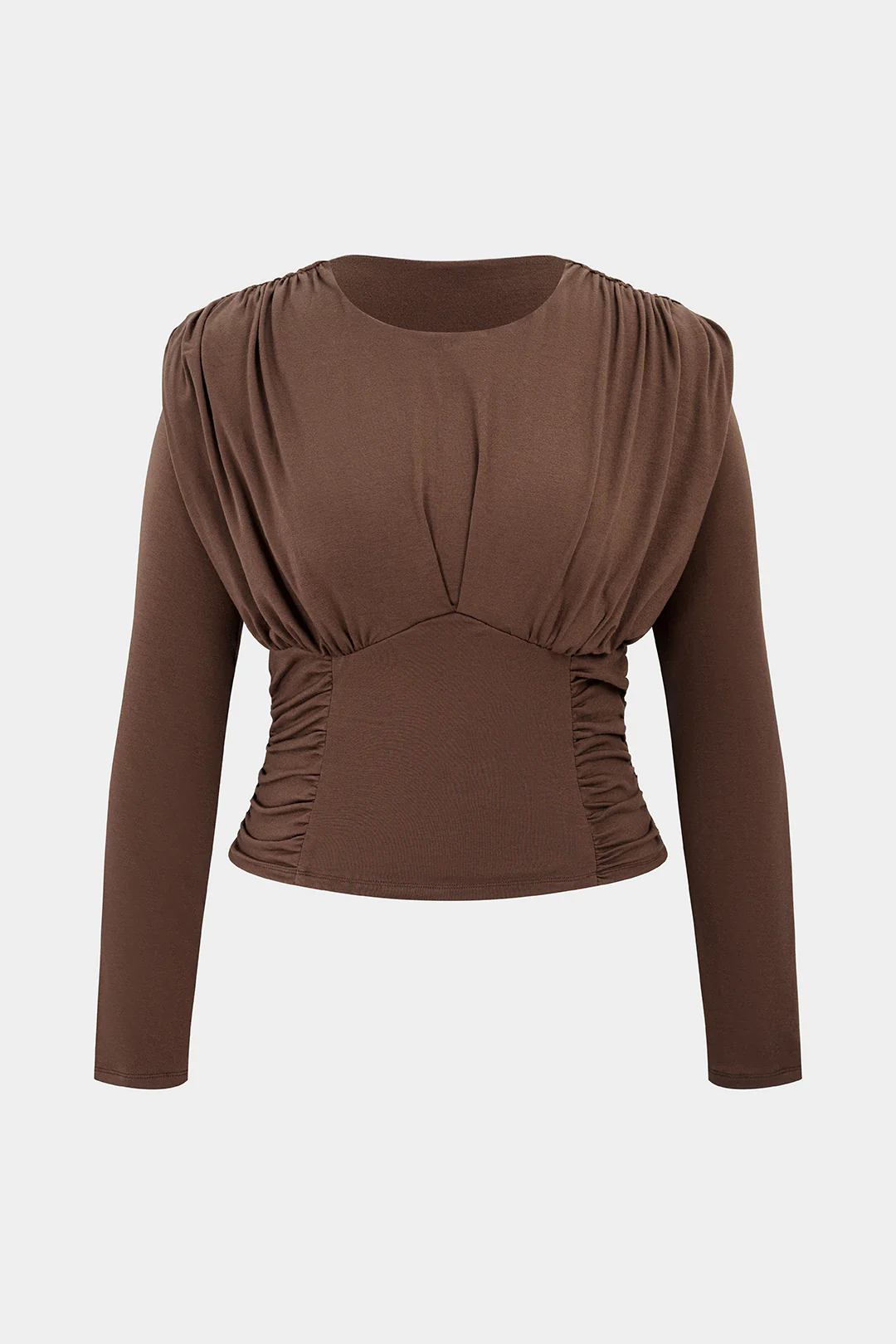 Plus Size Round Neck Ruched Long-Sleeve Top - Weenar