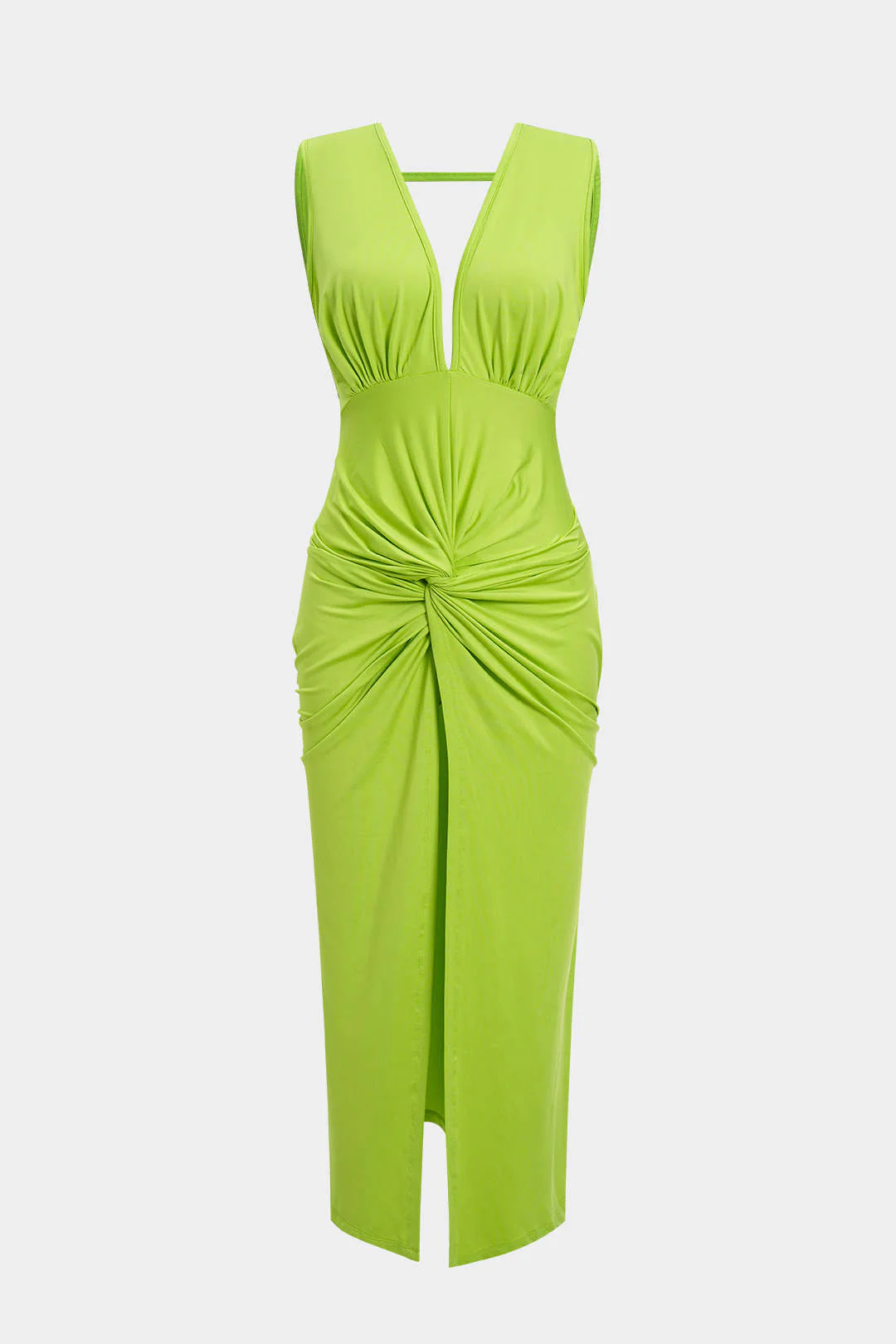 Ruched Twist Knot Backless Sleeveless Midi Dress - Weenar