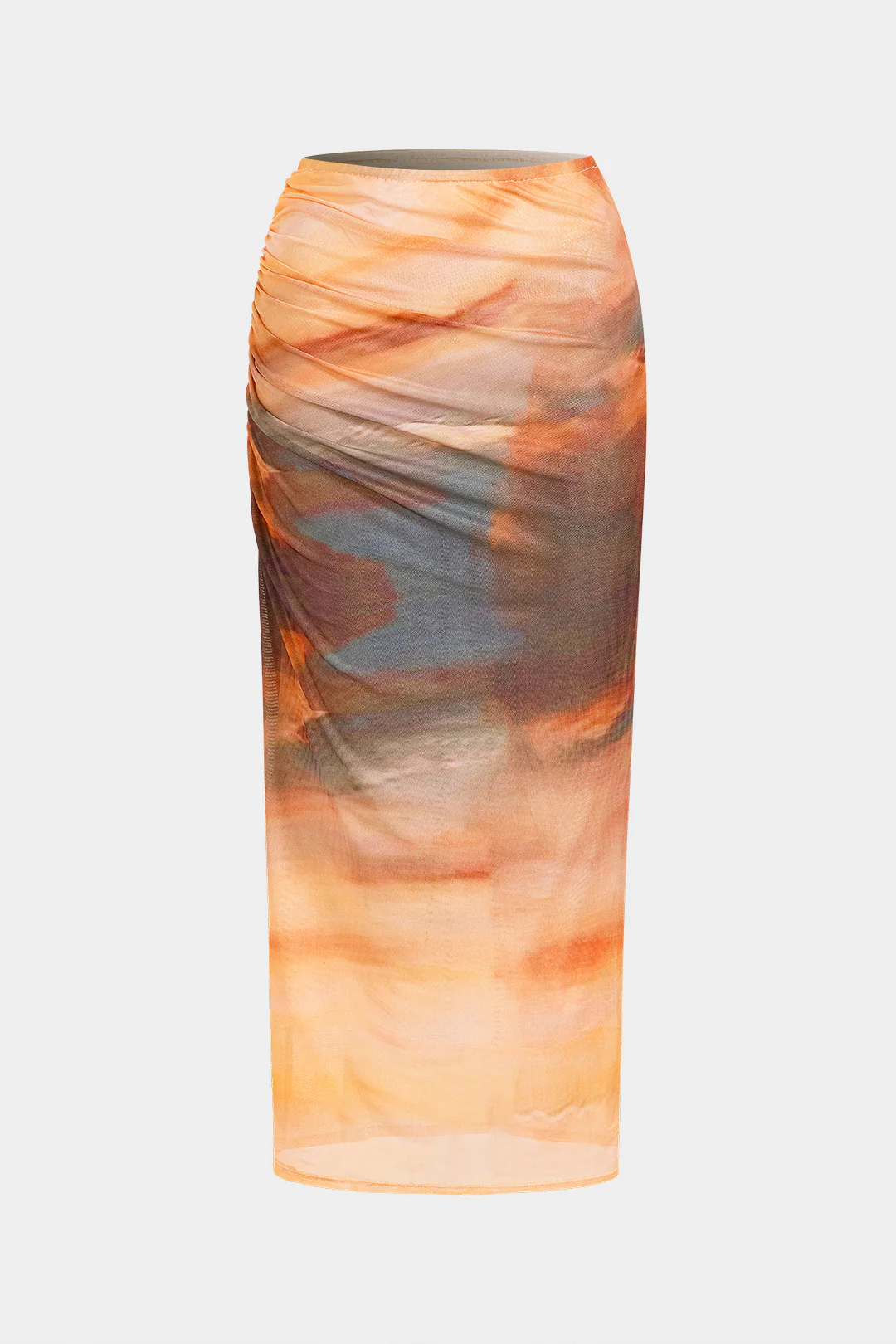 Ombre Print Mesh Ruched Skirt - Weenar