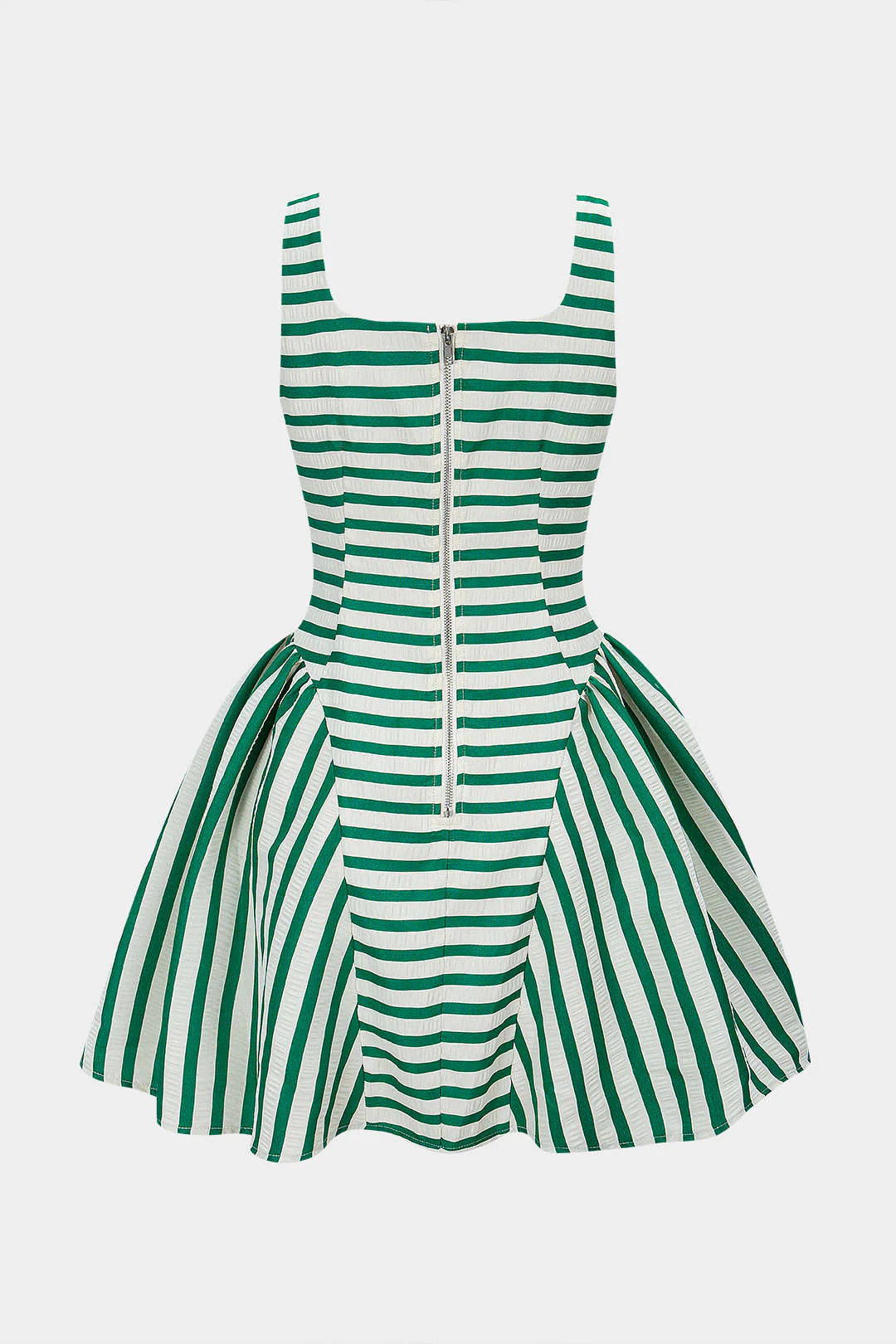 Stripes Print Square Neck Ruched Sleeveless Mini Dress - Weenar