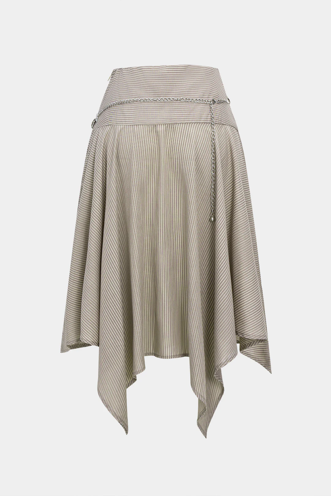 Striped Waist Chain Ruched Asymmetrical Hem Skirt - Weenar