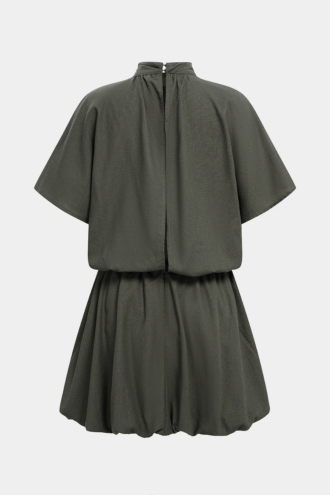 Mock Neck Ruched Short Sleeve Mini Dress - Weenar