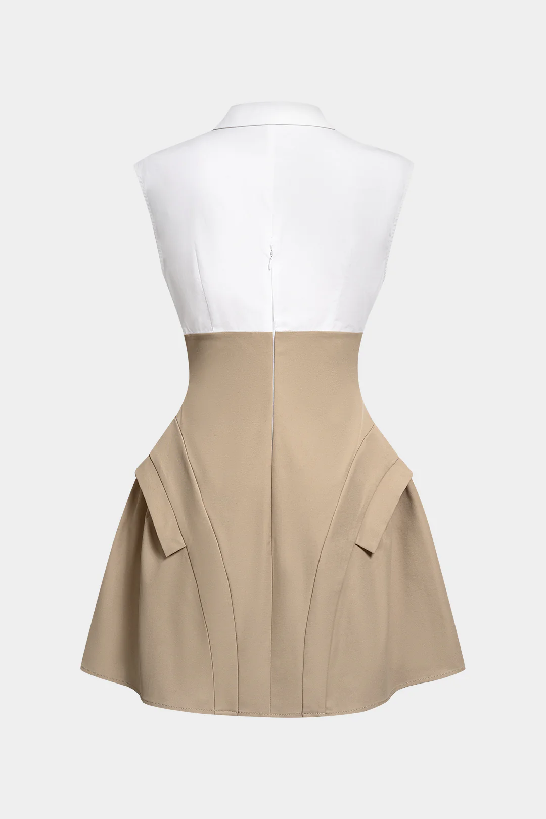 Contrast Lapel Button Sleeveless Mini Dress - Weenar