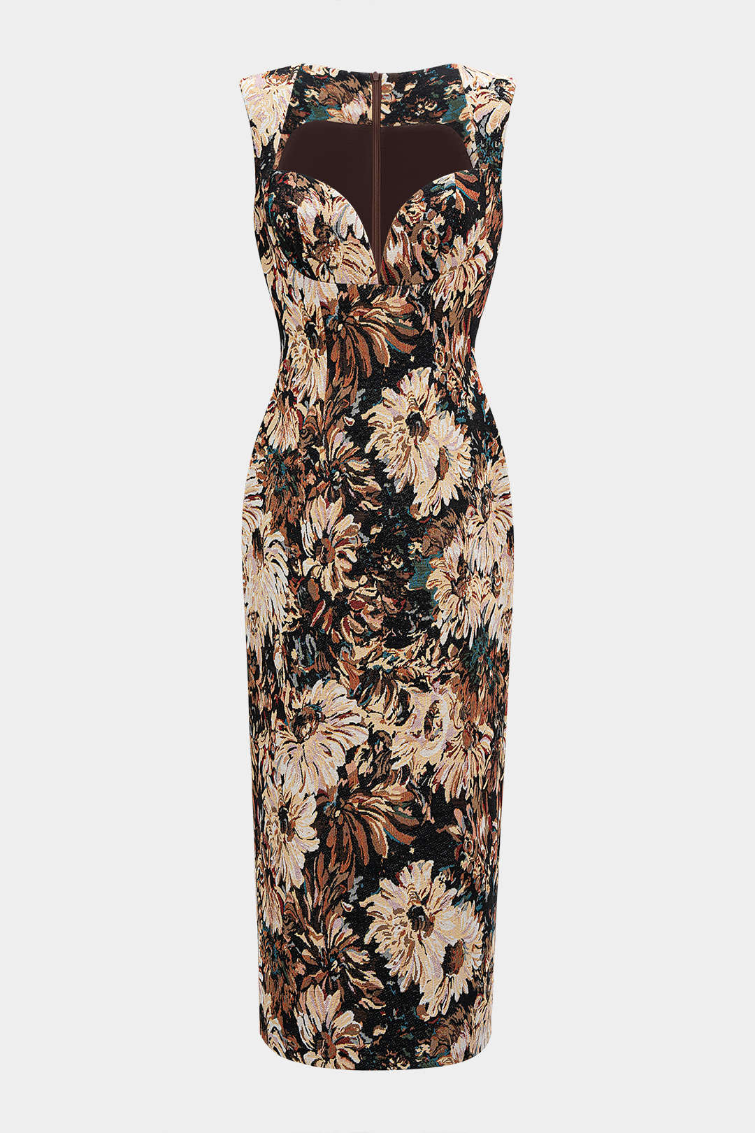 Floral Print Jacquard Tank Sleeveless Midi Dress - Weenar