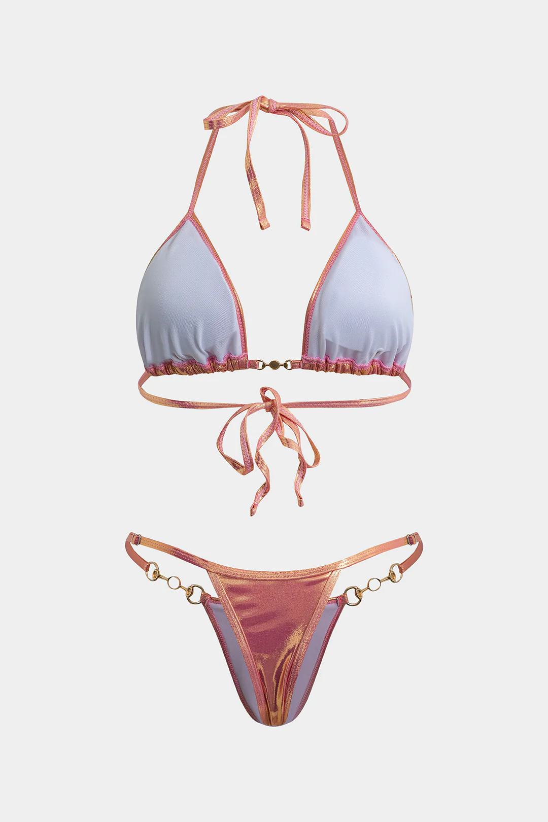 Halter Neck Tie-Up Pearl Chain Bikini Set - Weenar