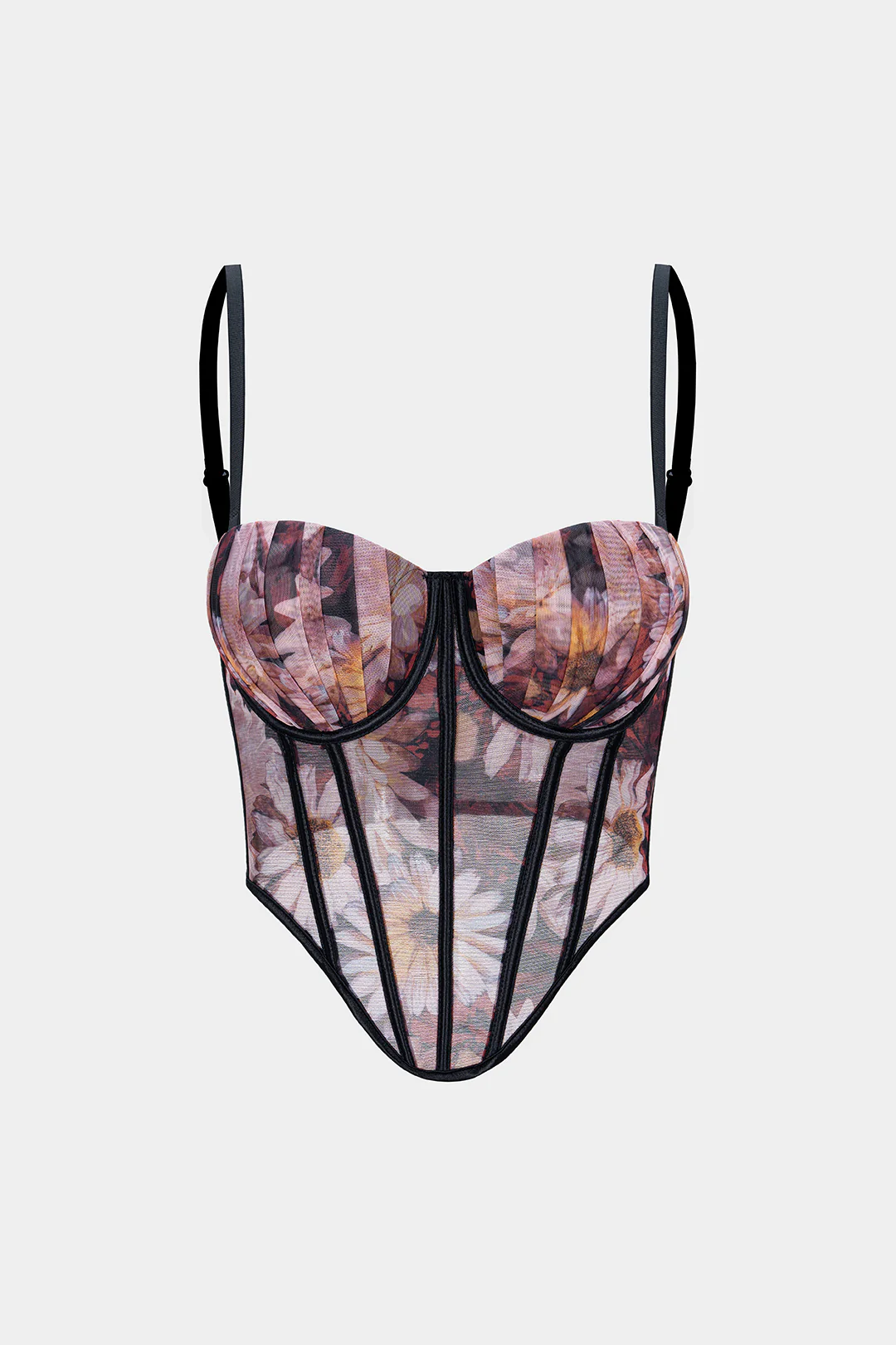 Flral Print Mesh Corset Cami Top - Weenar