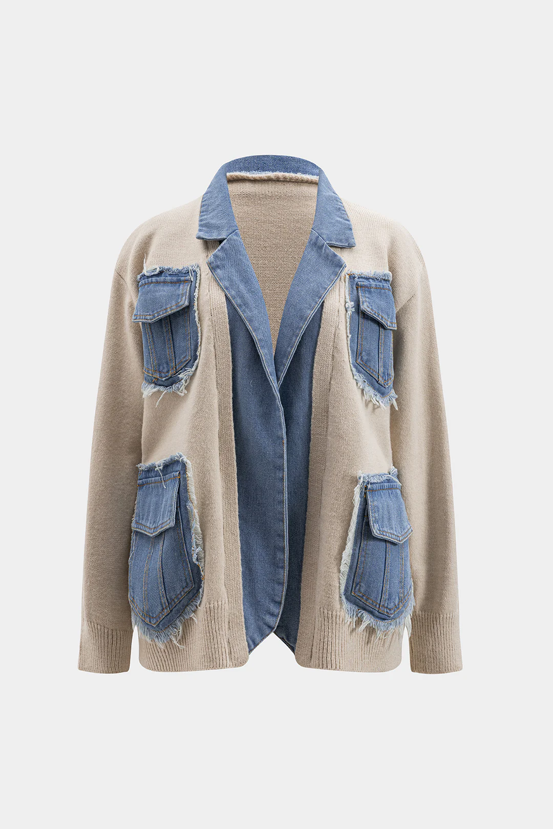 Ripped Pocket Patchwork Sweater Cardigan - Weenar